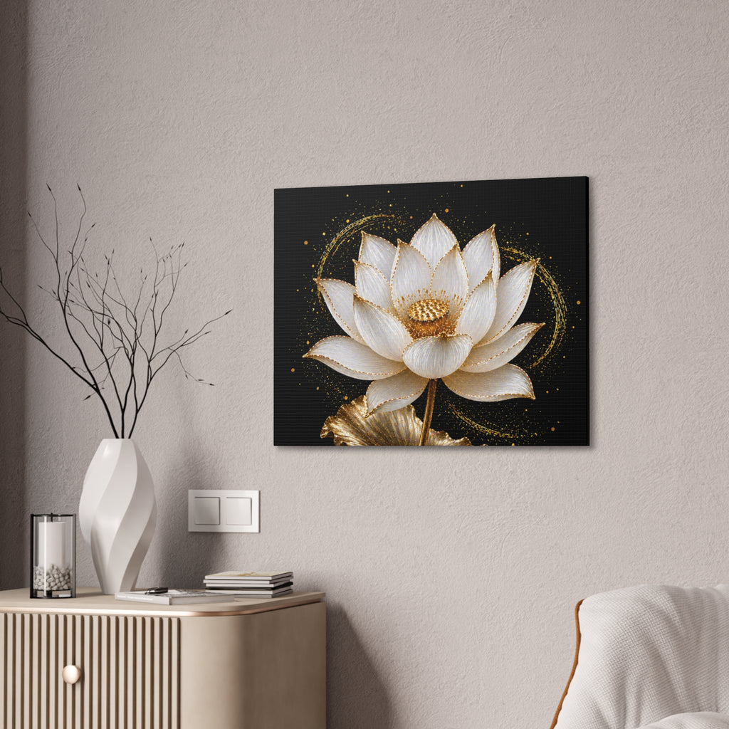 Gold Lotus Canvas Wall Art - Stretched Canvas Floral Print