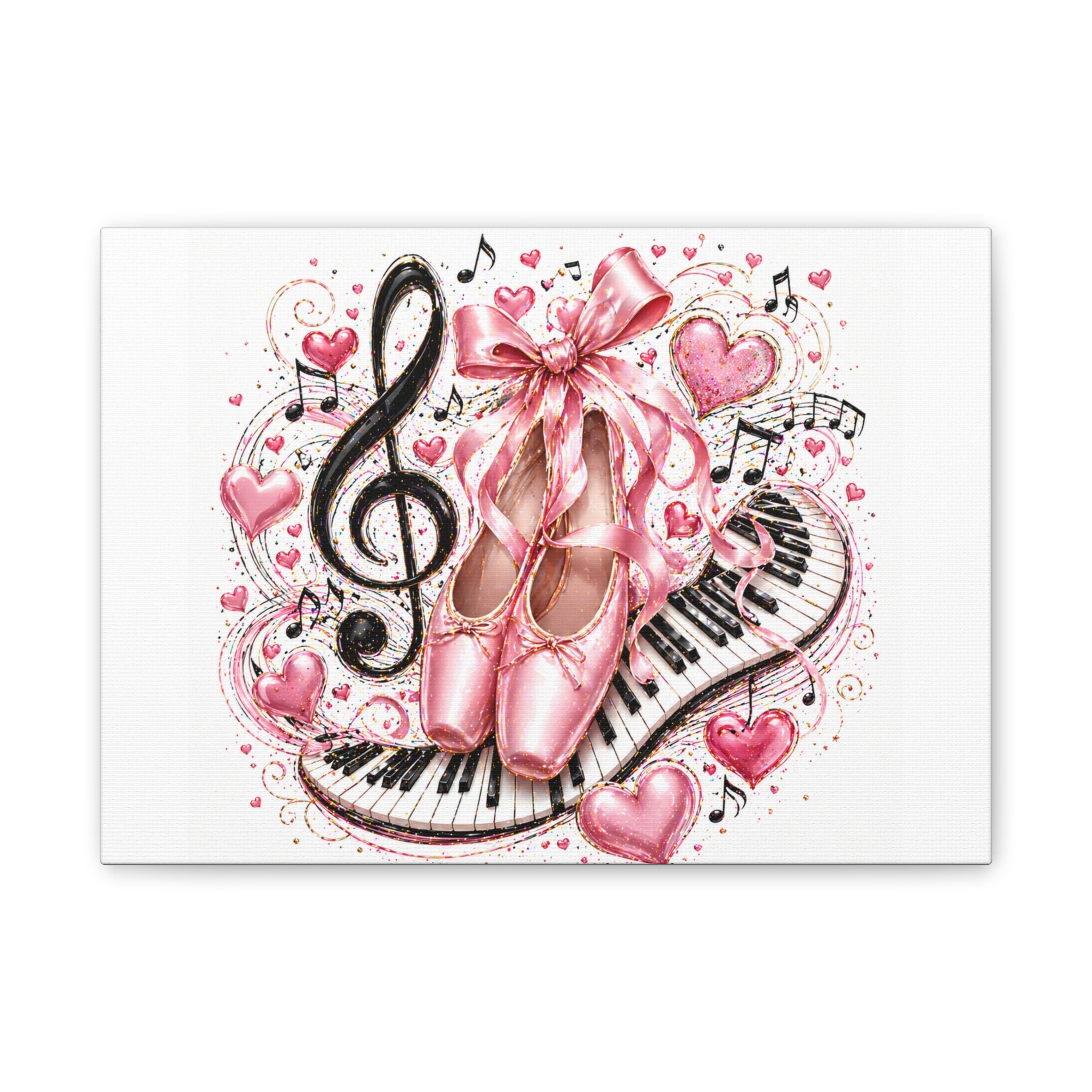 Ballet & Music Canvas Art — Pink Pointe Shoes, Piano Keys & Treble Clef Wall Decor