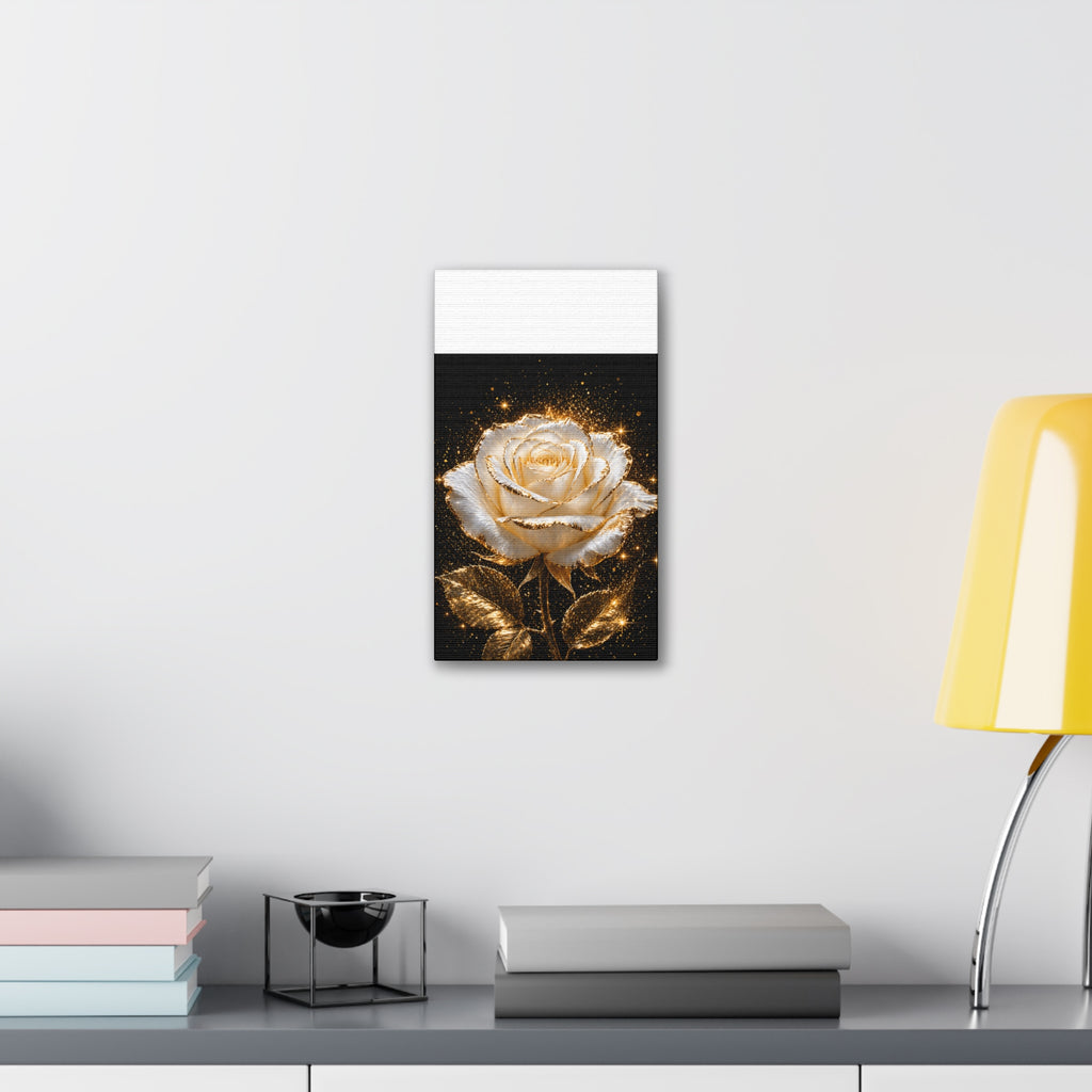 Golden Sparkle Rose Canvas Print — Glam Floral Wall Art