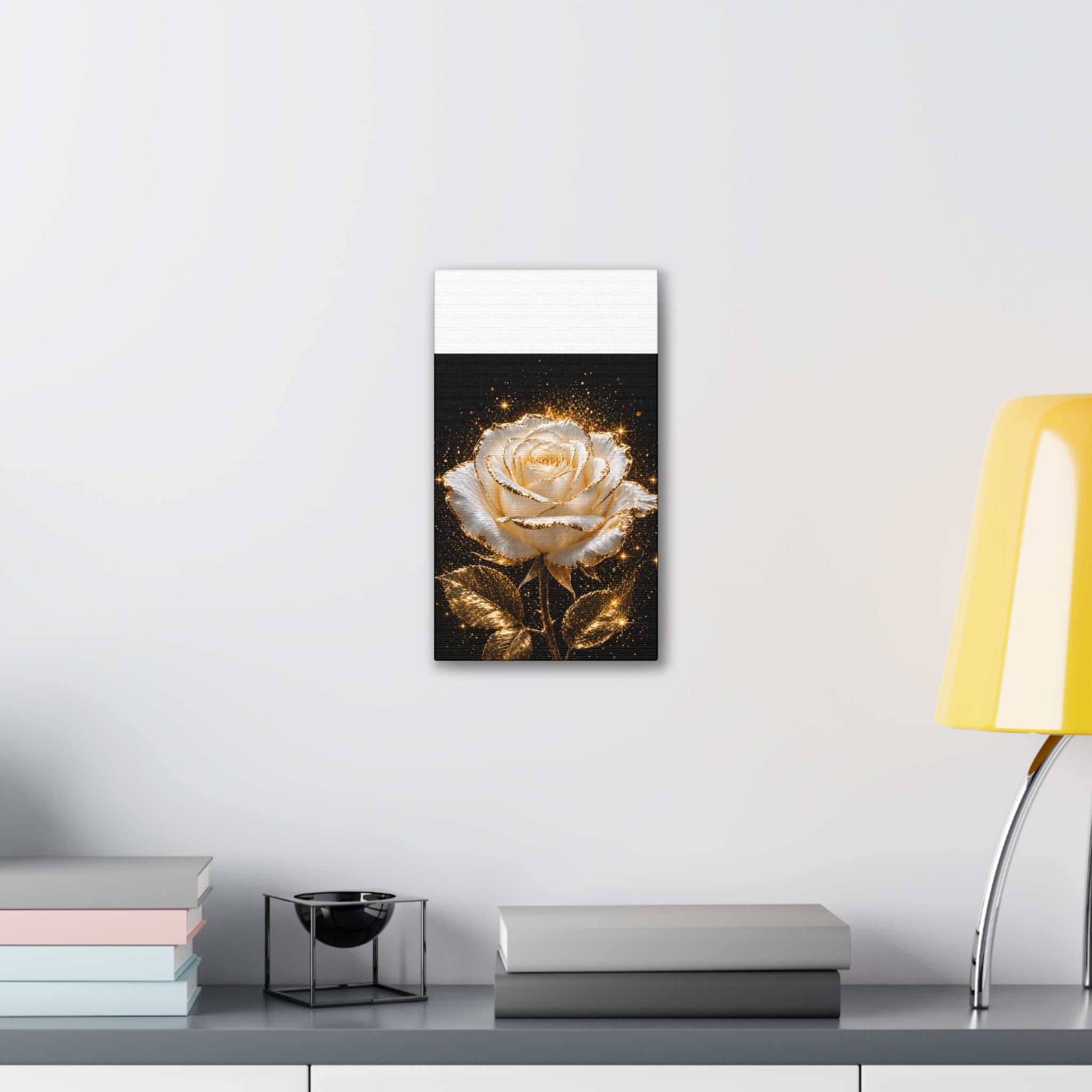 Golden Sparkle Rose Canvas Print — Glam Floral Wall Art