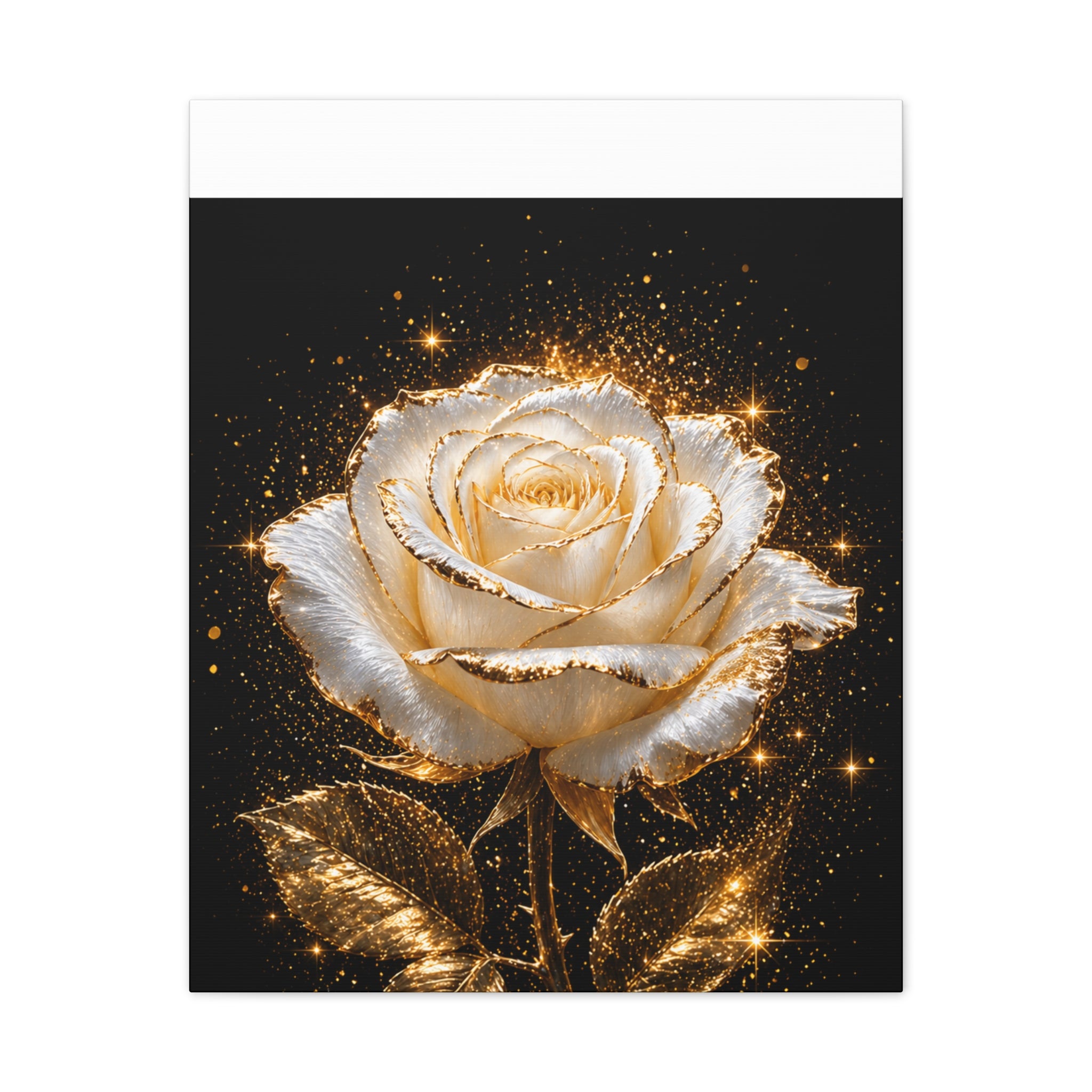 Golden Sparkle Rose Canvas Print — Glam Floral Wall Art
