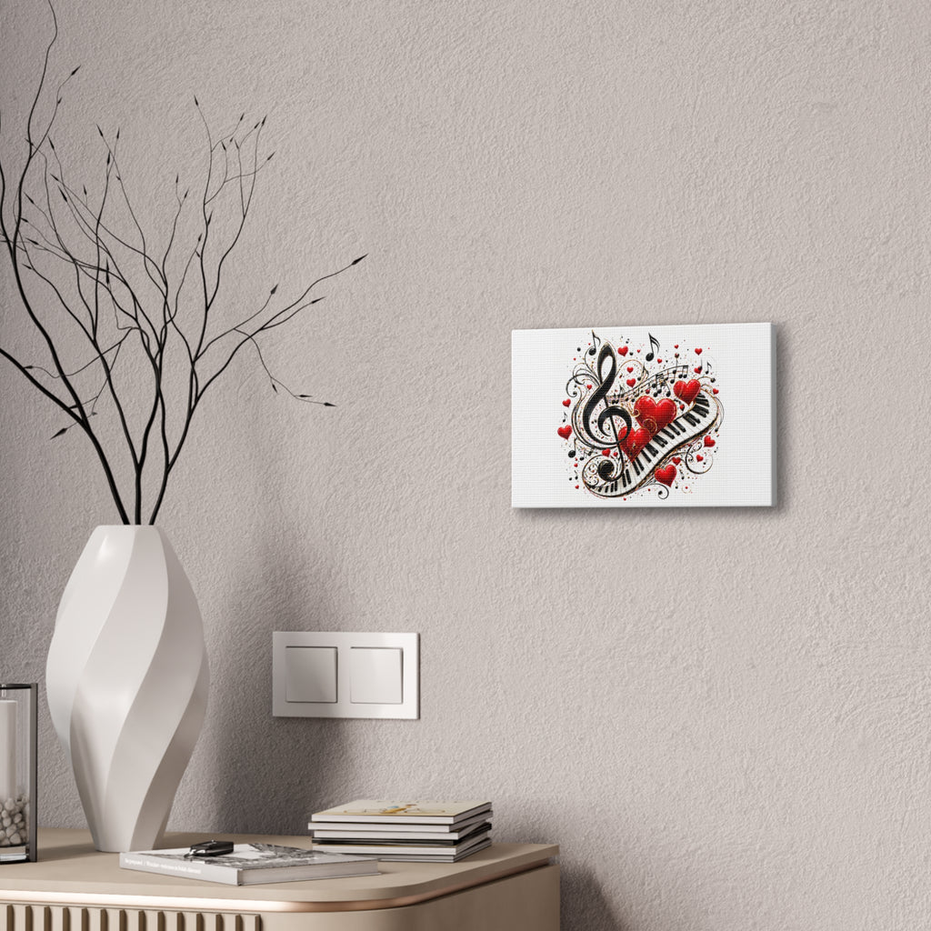 Canvas Print - Musical Hearts Treble Clef & Piano Wall Art (Valentine Music Gift)