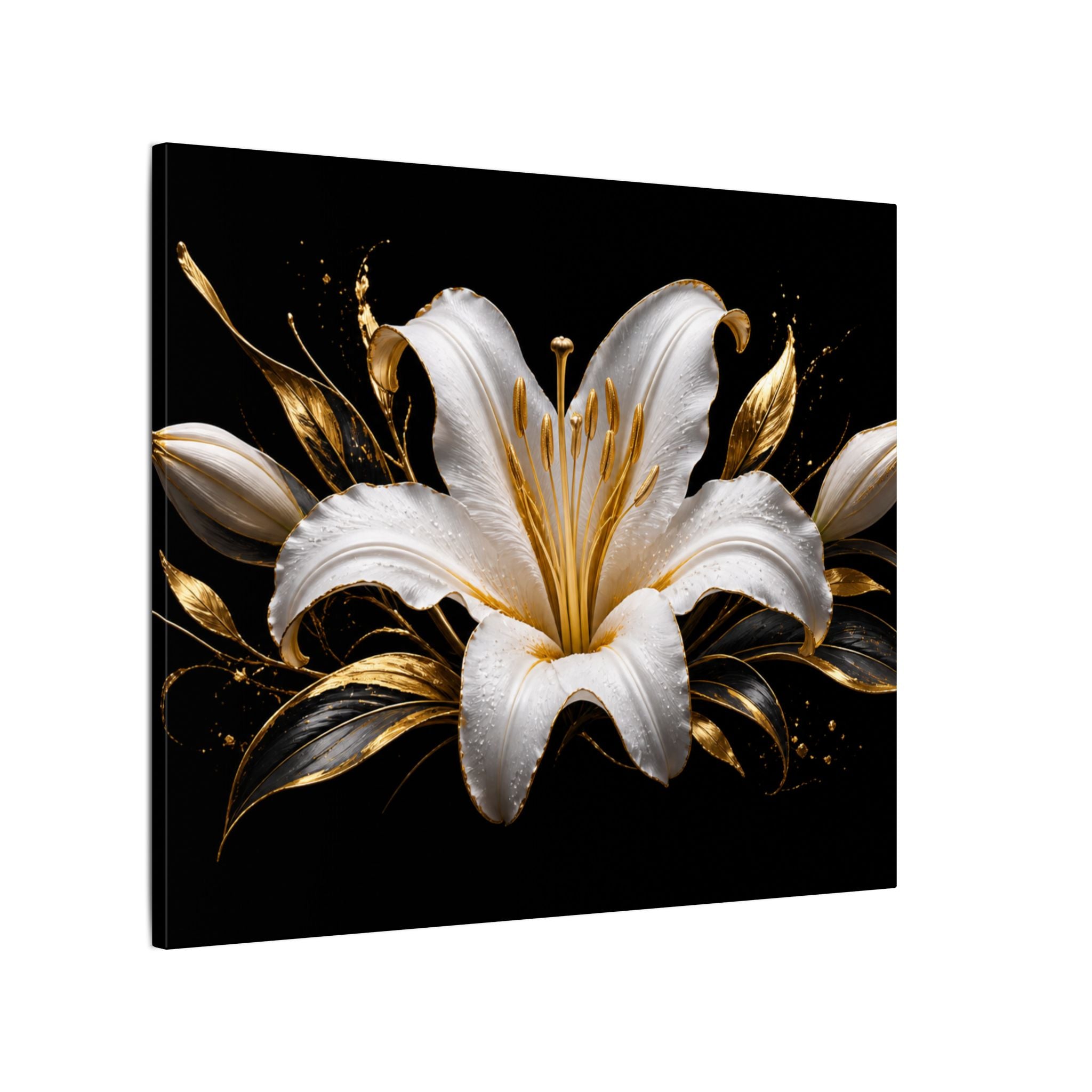 Gold & White Lily Matte Canvas Wall Art — Elegant Floral Home Decor