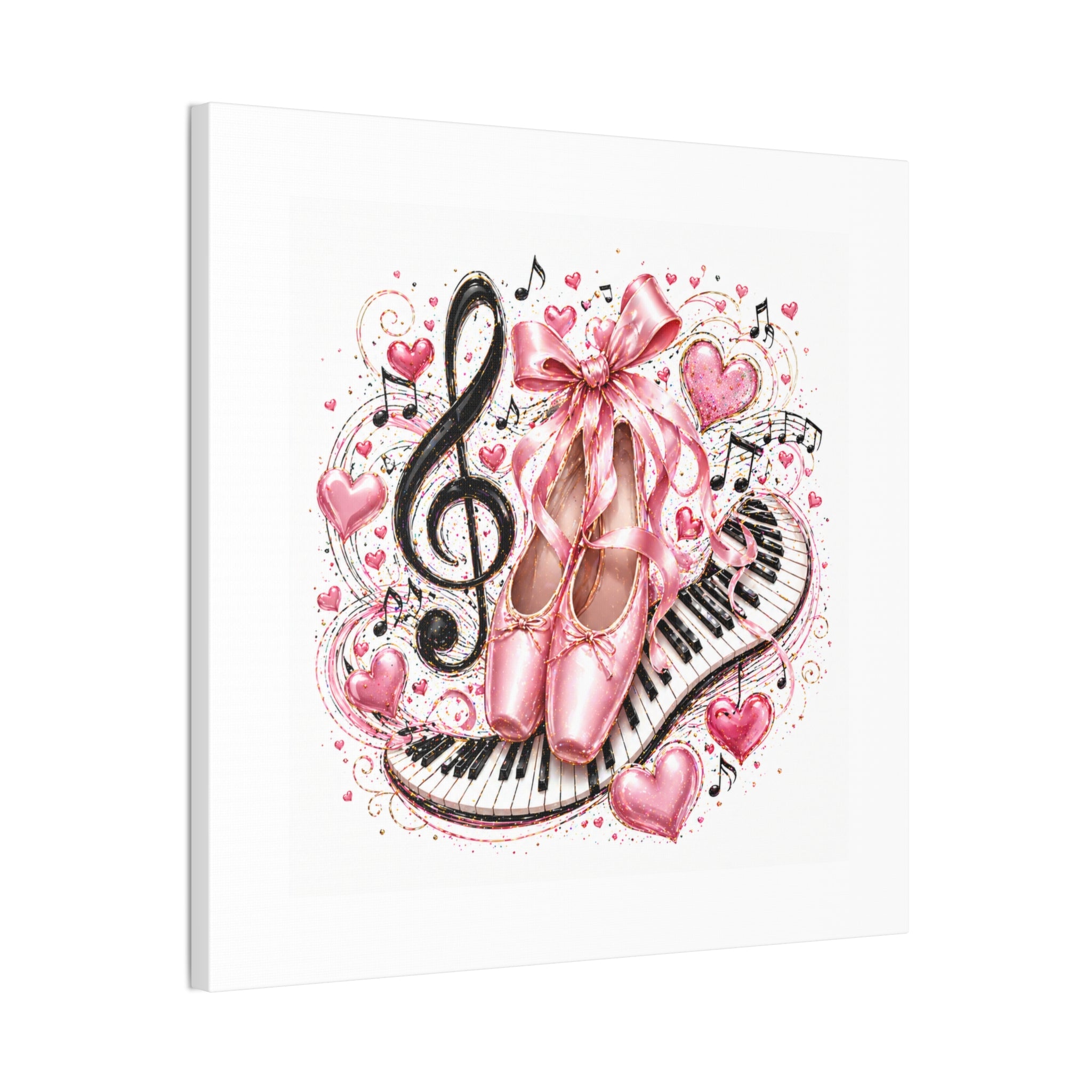 Ballet & Music Canvas Art — Pink Pointe Shoes, Piano Keys & Treble Clef Wall Decor