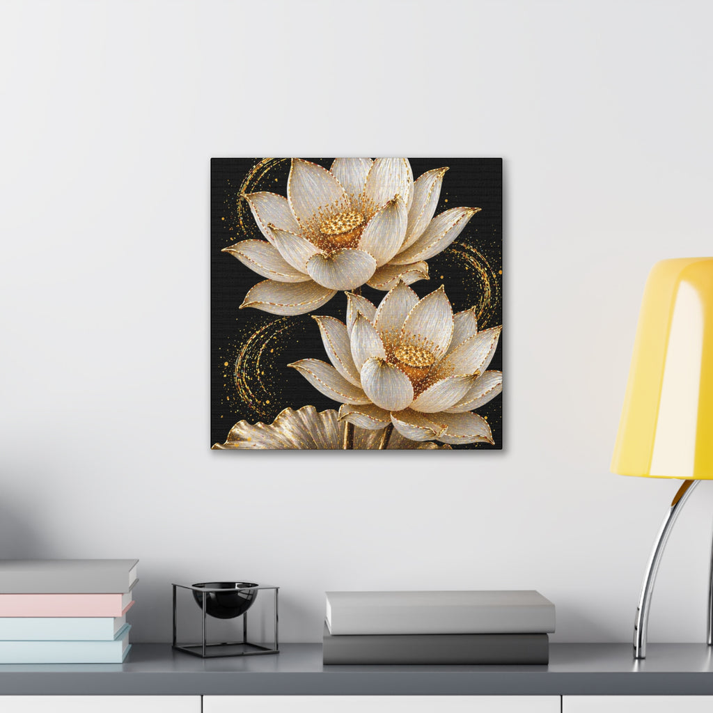 Golden Lotus Canvas Print — Elegant Floral Wall Art