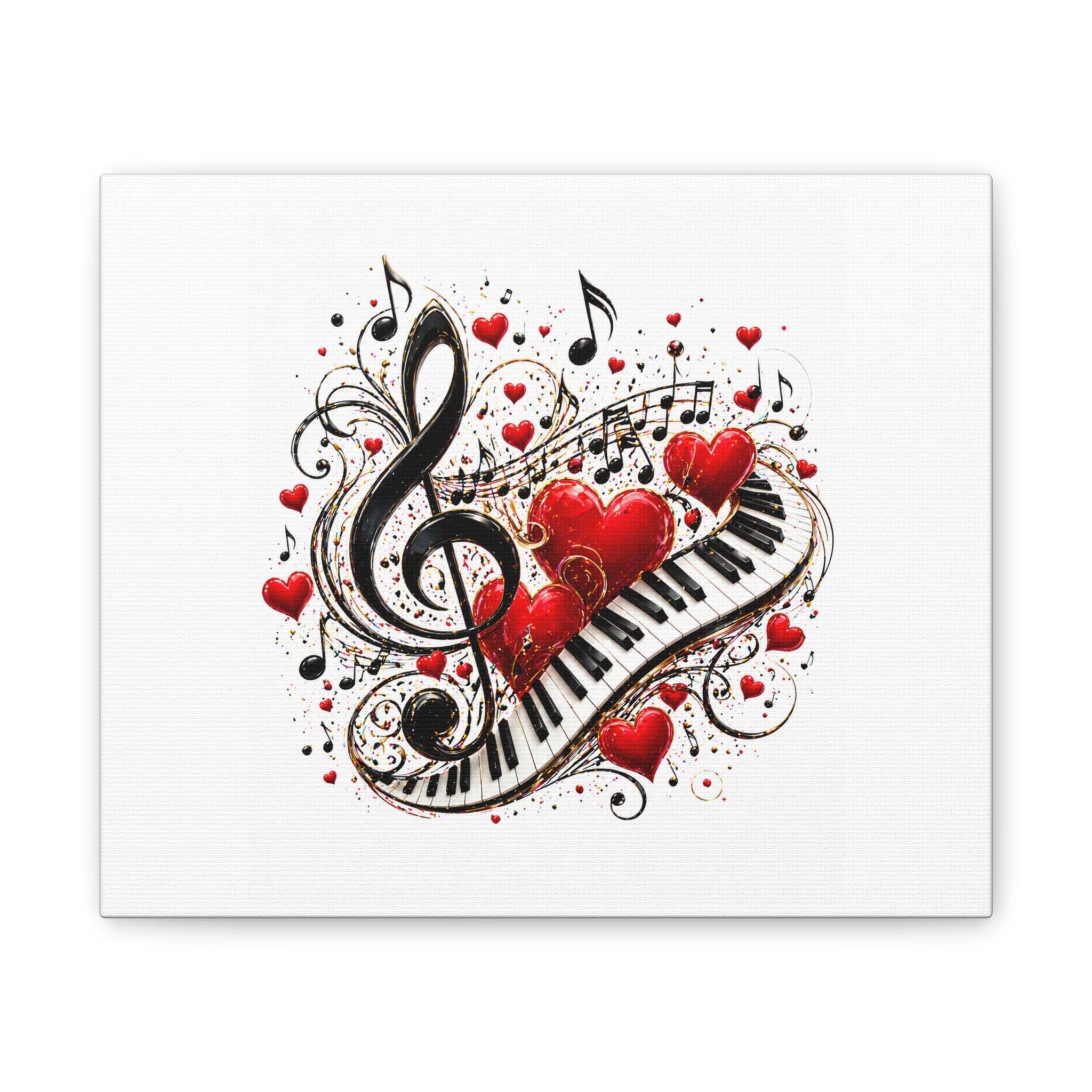 Canvas Print - Musical Hearts Treble Clef & Piano Wall Art (Valentine Music Gift)