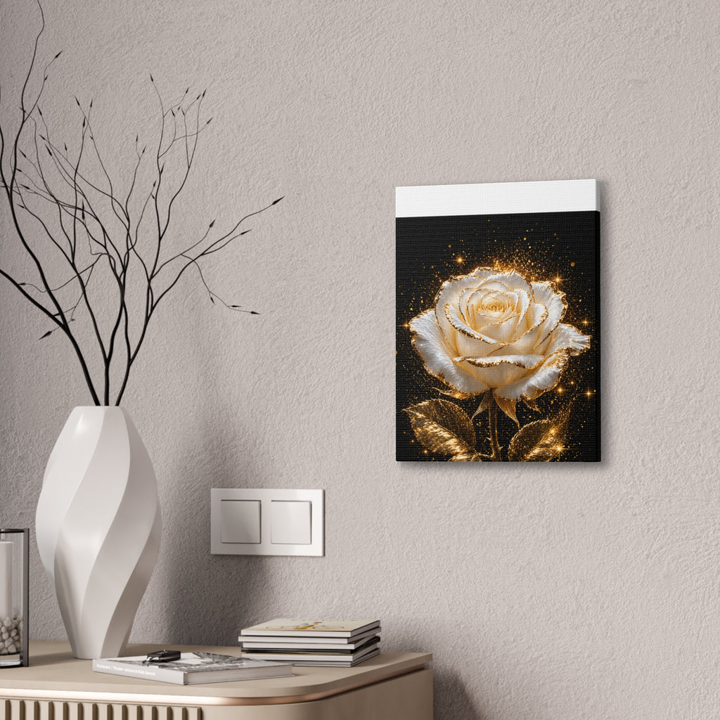 Golden Sparkle Rose Canvas Print — Glam Floral Wall Art