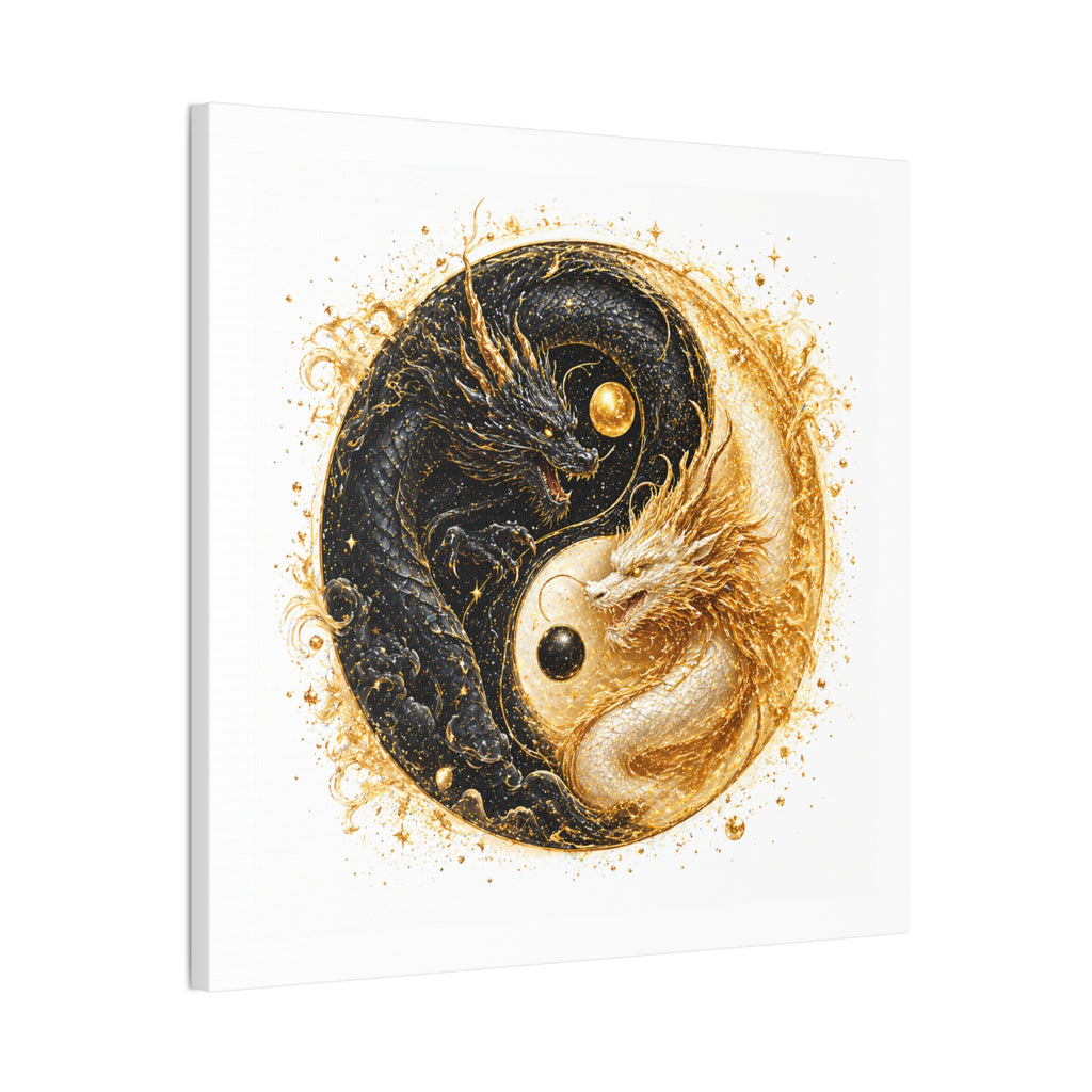 Yin Yang Dragon Canvas Print — Gold & Black Fantasy Wall Art