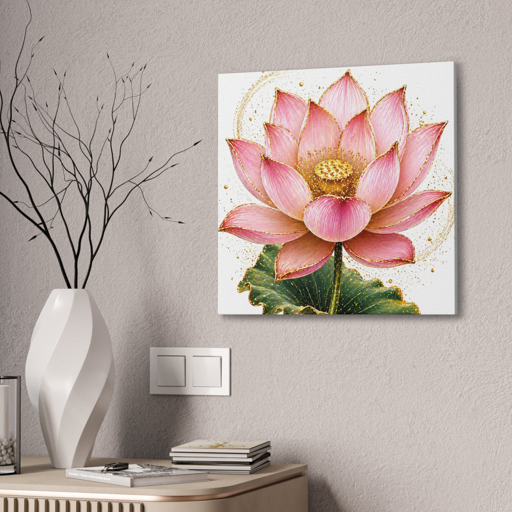 Pink Lotus Canvas Wall Art — Stretched Floral Canvas Print
