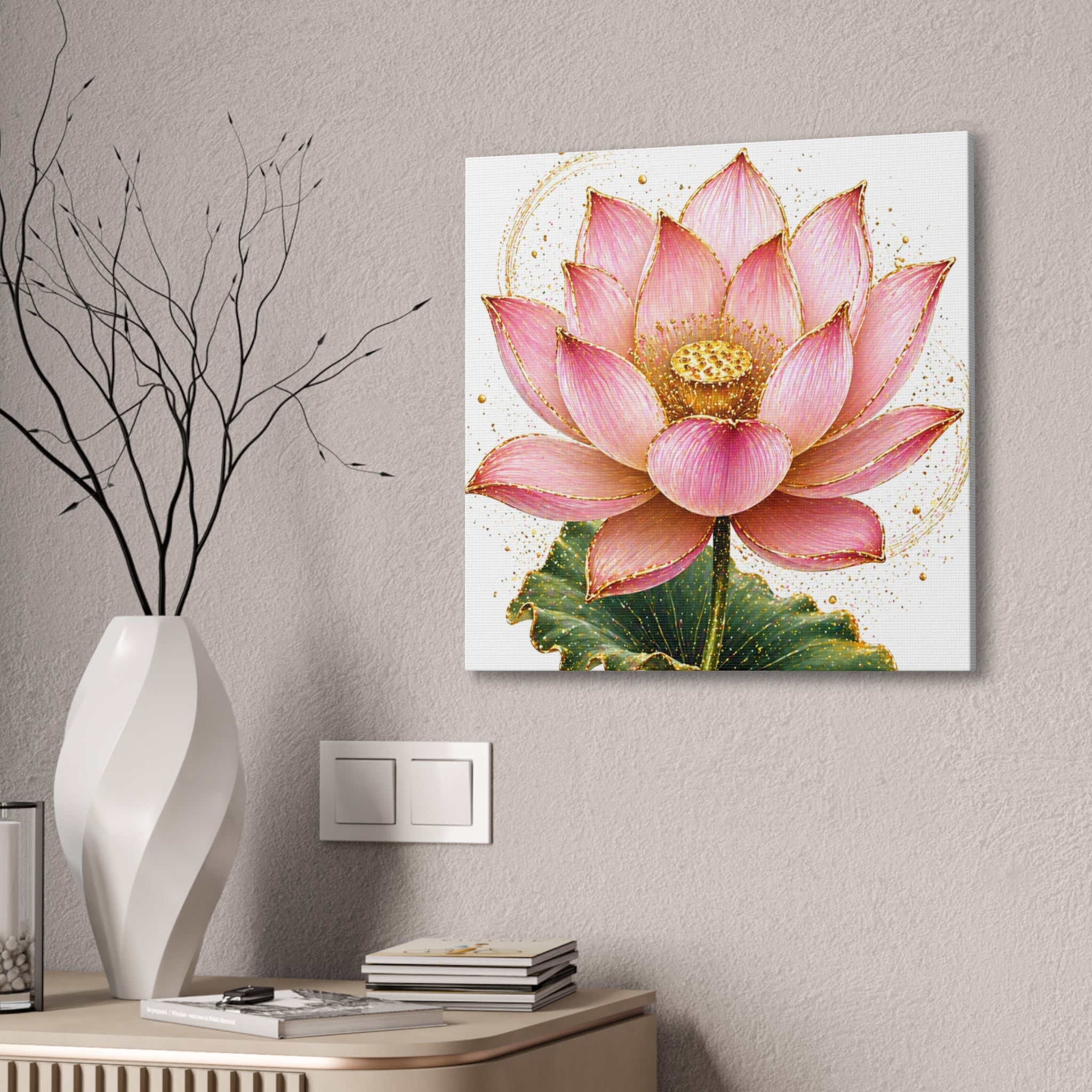 Pink Lotus Canvas Wall Art — Stretched Floral Canvas Print