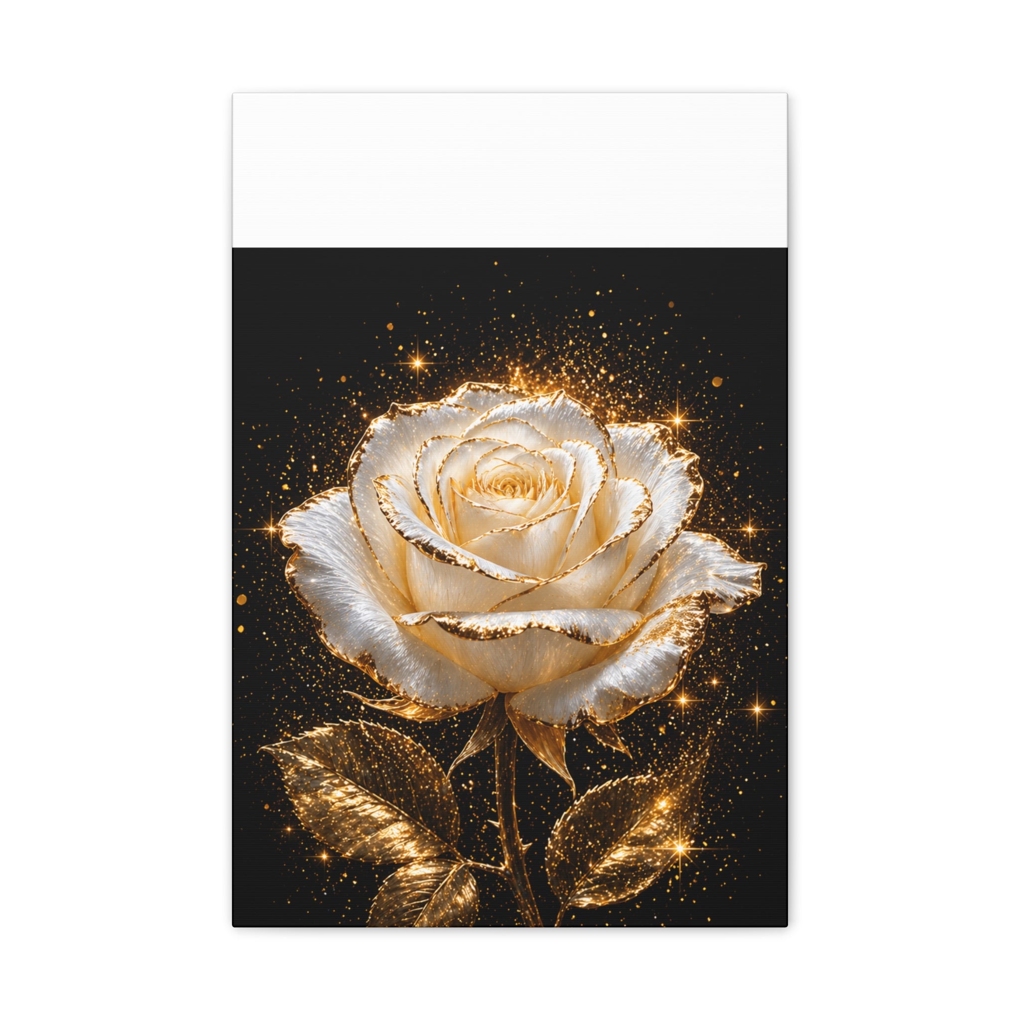 Golden Sparkle Rose Canvas Print — Glam Floral Wall Art
