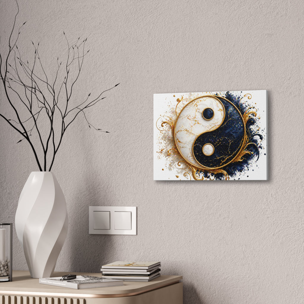 Yin Yang Marble Canvas Wall Art - Gold & Black Spiritual Decor