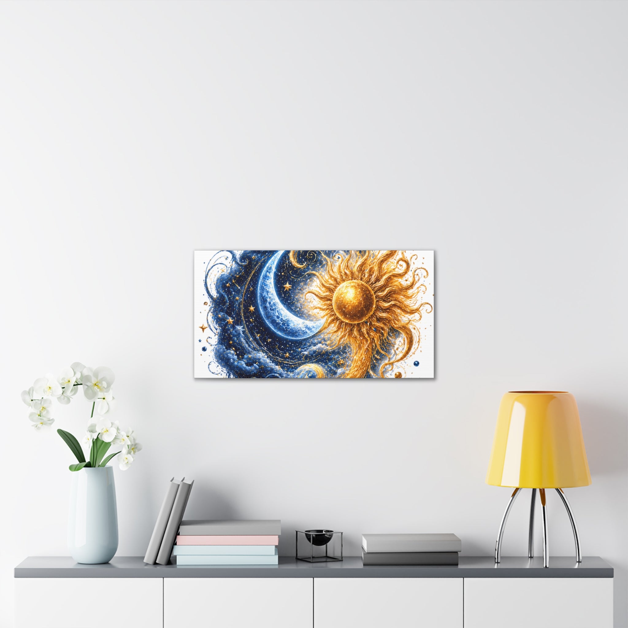 Sun and Moon Wall Art Canvas - Cosmic Celestial Painting