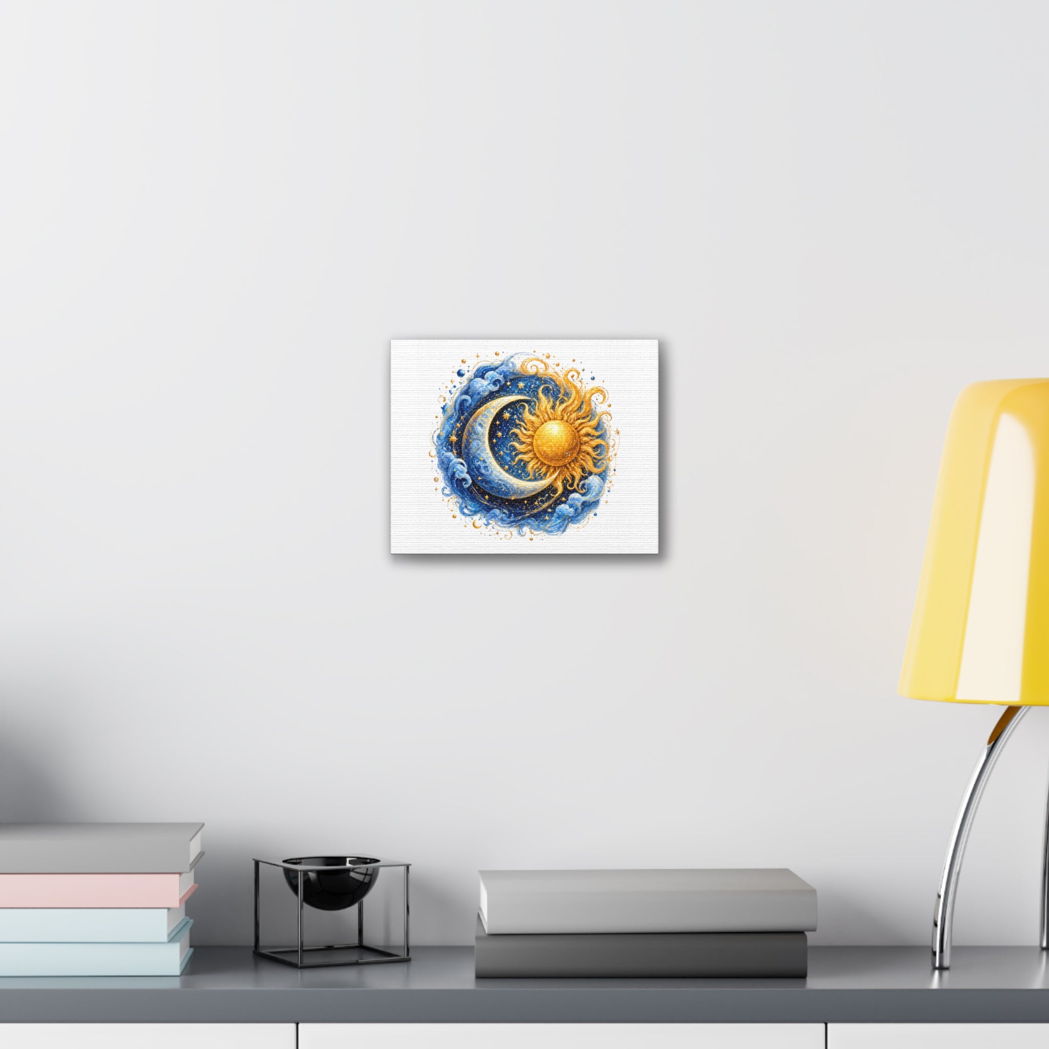 Sun and Moon Wall Art Canvas — Celestial Sun & Crescent Moon Stretched Canvas
