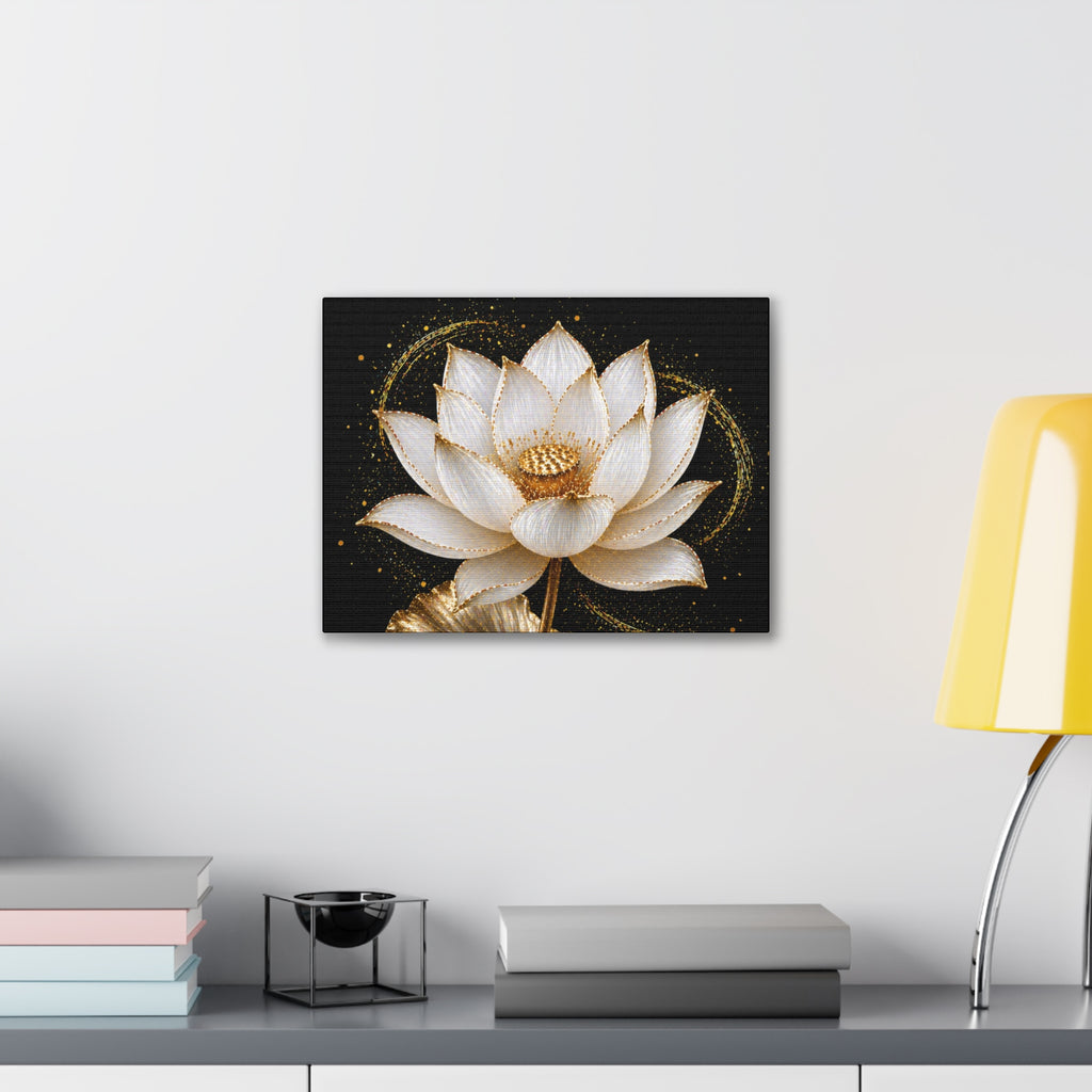 Gold Lotus Canvas Wall Art - Stretched Canvas Floral Print