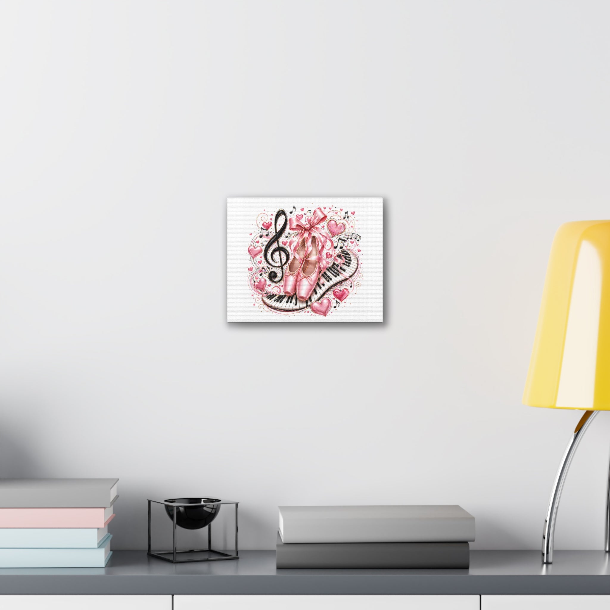 Ballet & Music Canvas Art — Pink Pointe Shoes, Piano Keys & Treble Clef Wall Decor