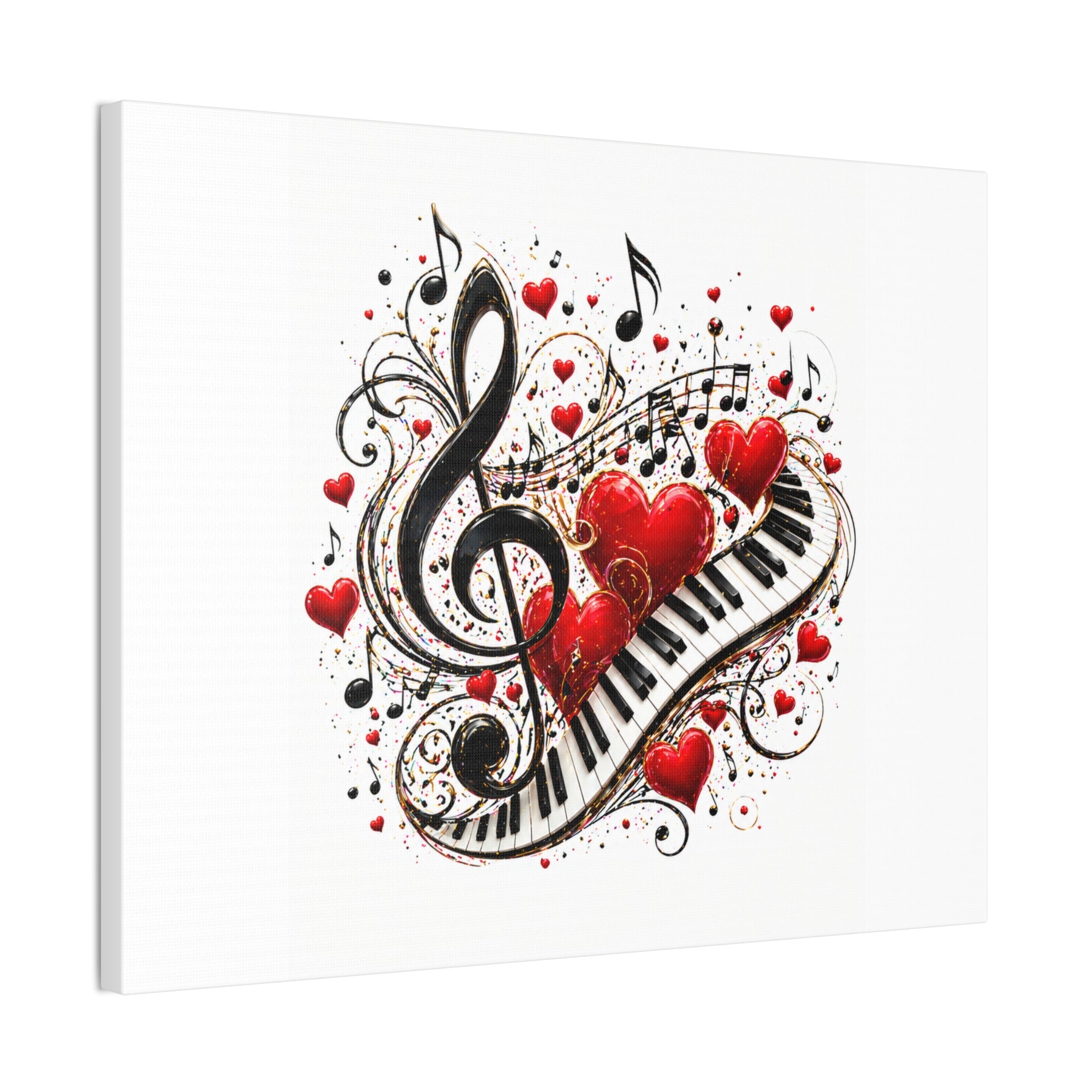 Canvas Print - Musical Hearts Treble Clef & Piano Wall Art (Valentine Music Gift)