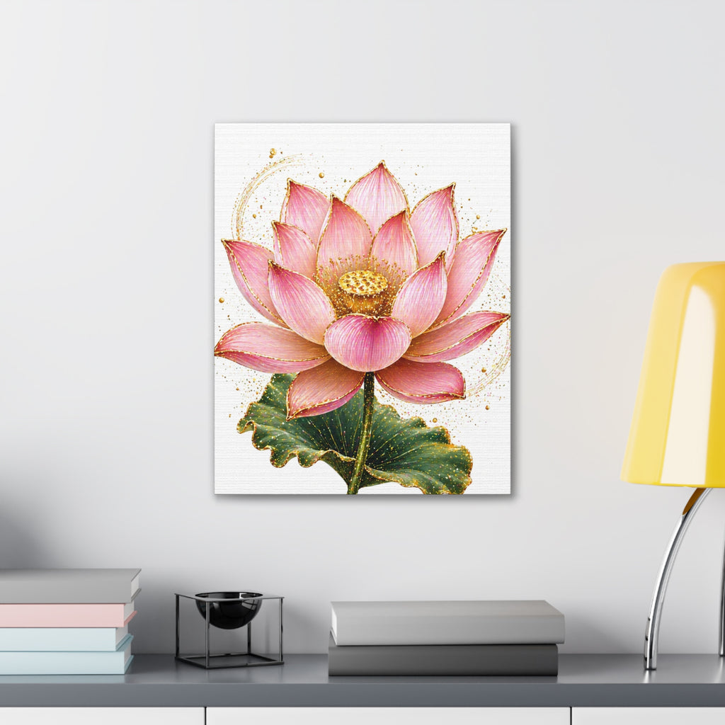 Pink Lotus Canvas Wall Art — Stretched Floral Canvas Print