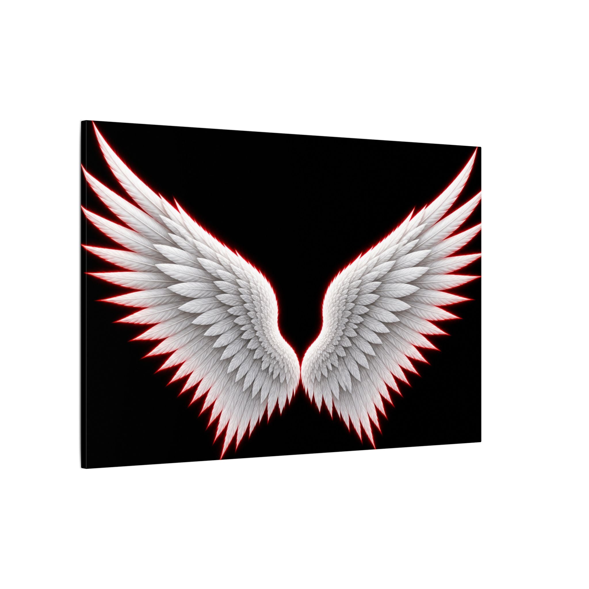 Angel Wings Wall Art Canvas — White Feather Wings on Black Matte Stretched Canvas