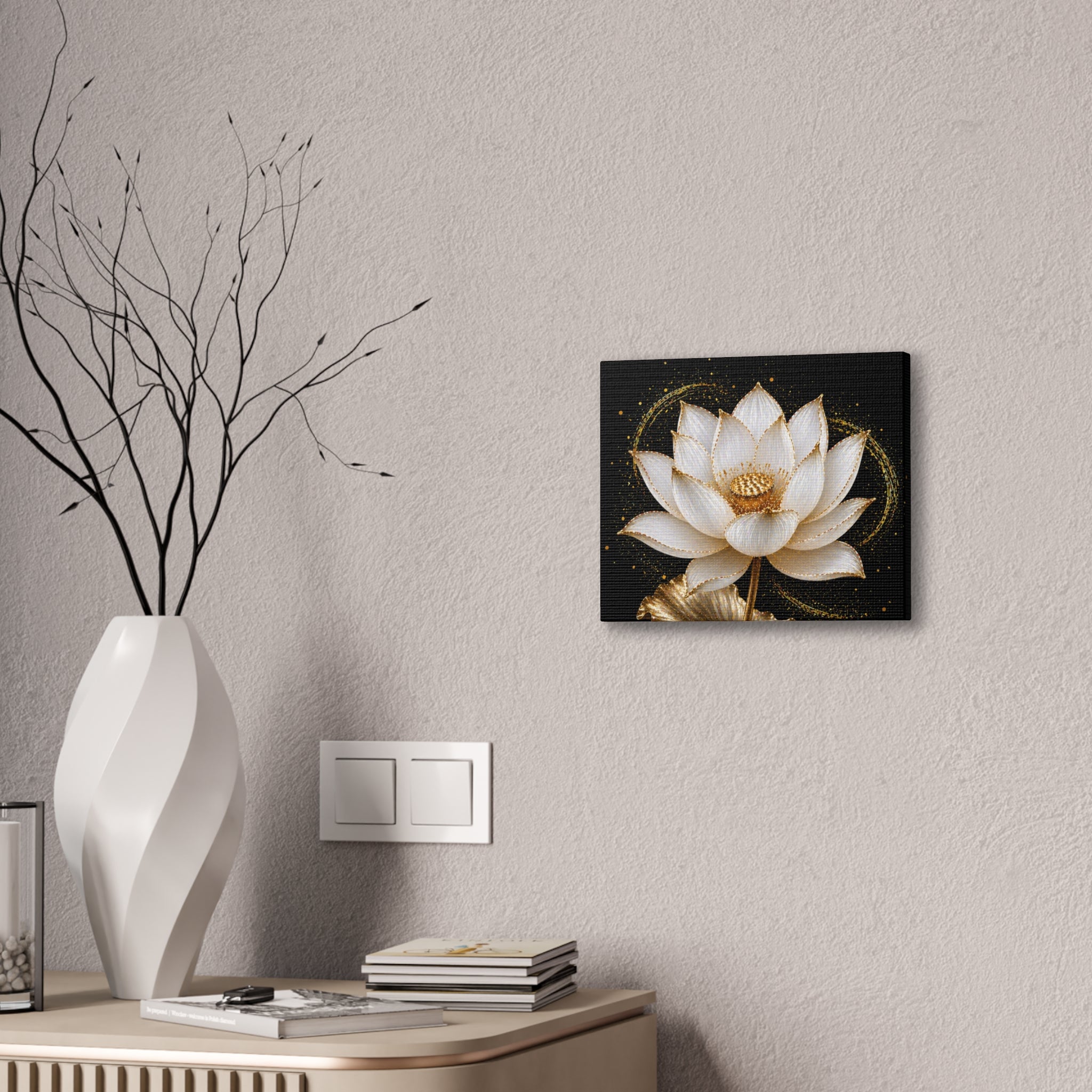 Gold Lotus Canvas Wall Art - Stretched Canvas Floral Print