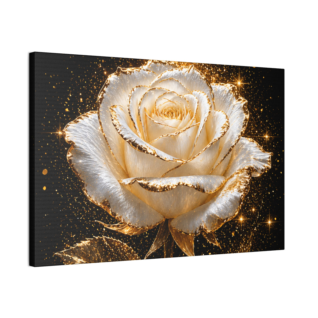 Golden Sparkle Rose Canvas Print — Glam Floral Wall Art