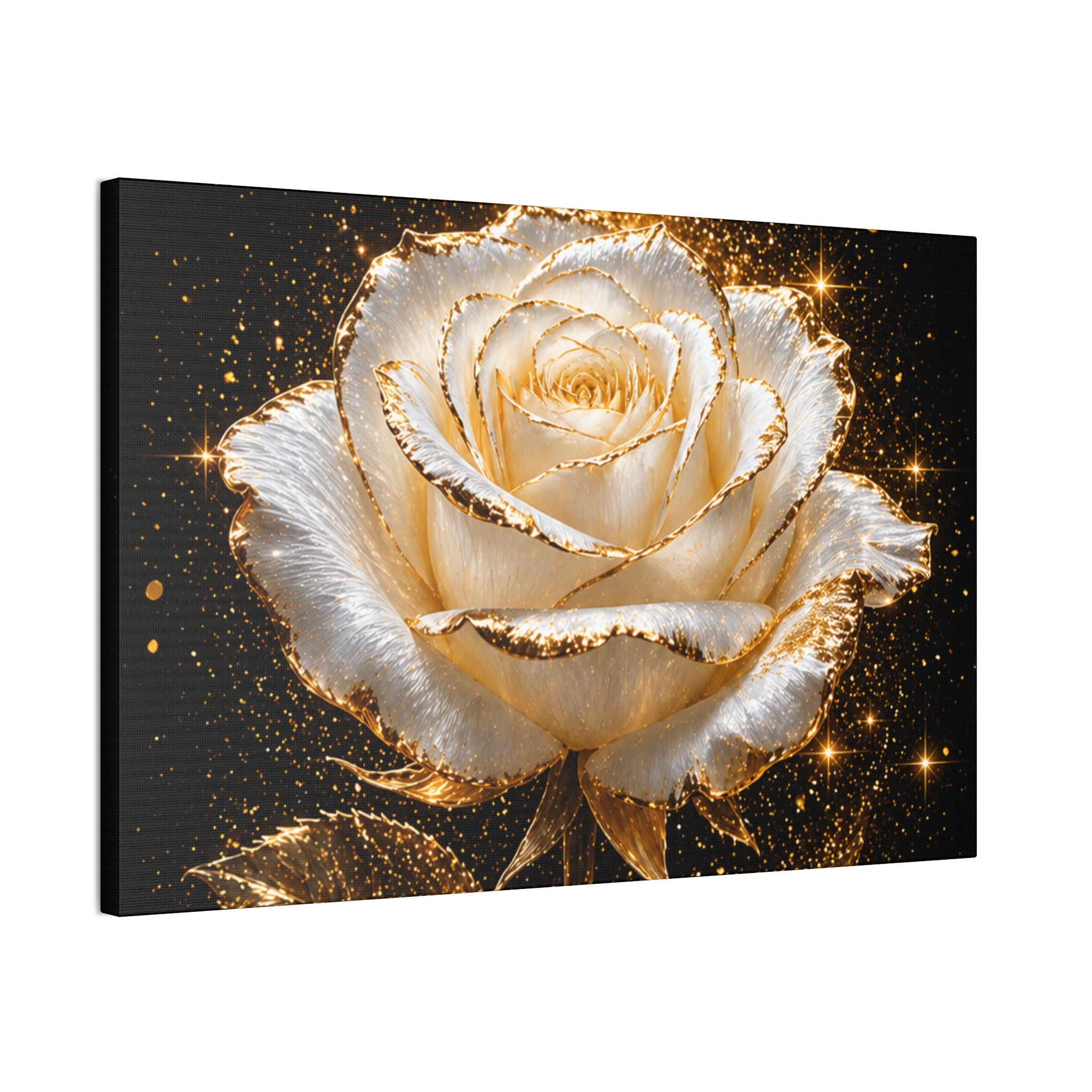 Golden Sparkle Rose Canvas Print — Glam Floral Wall Art