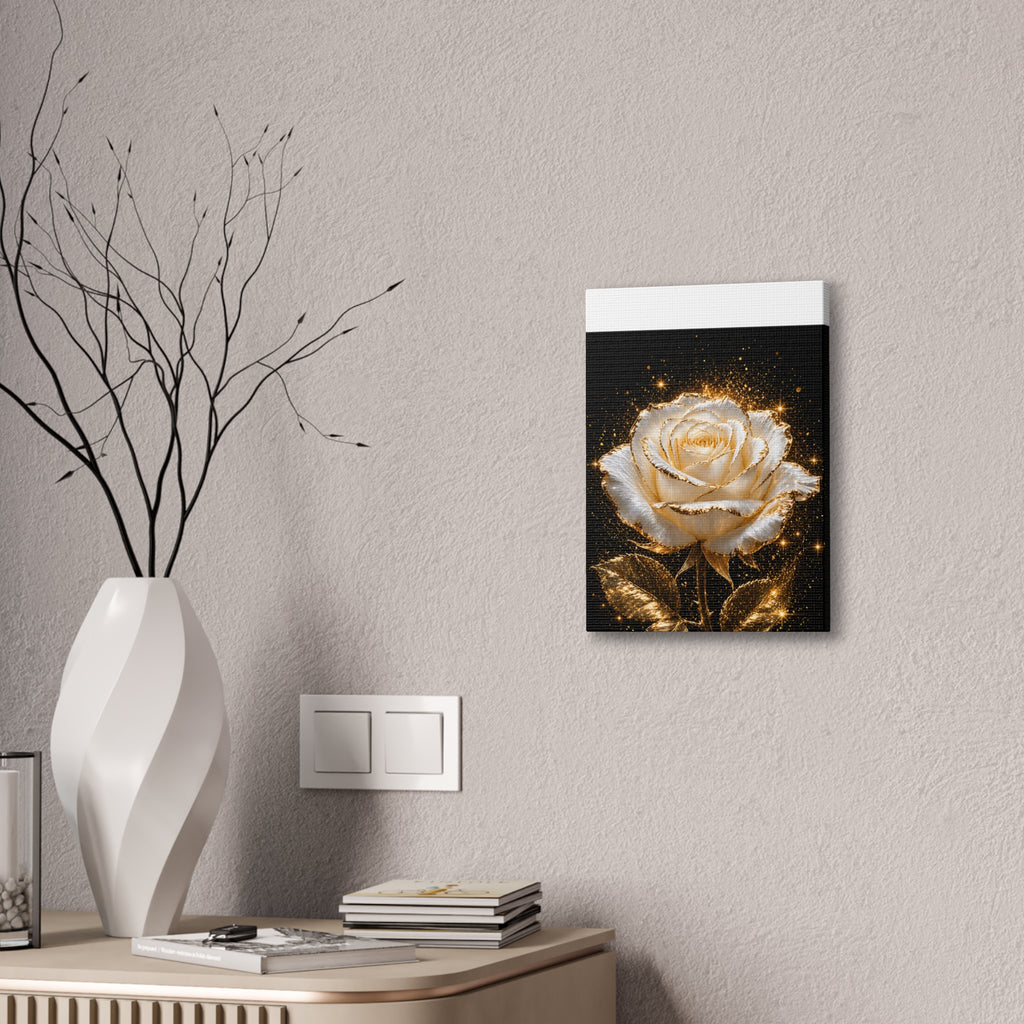 Golden Sparkle Rose Canvas Print — Glam Floral Wall Art