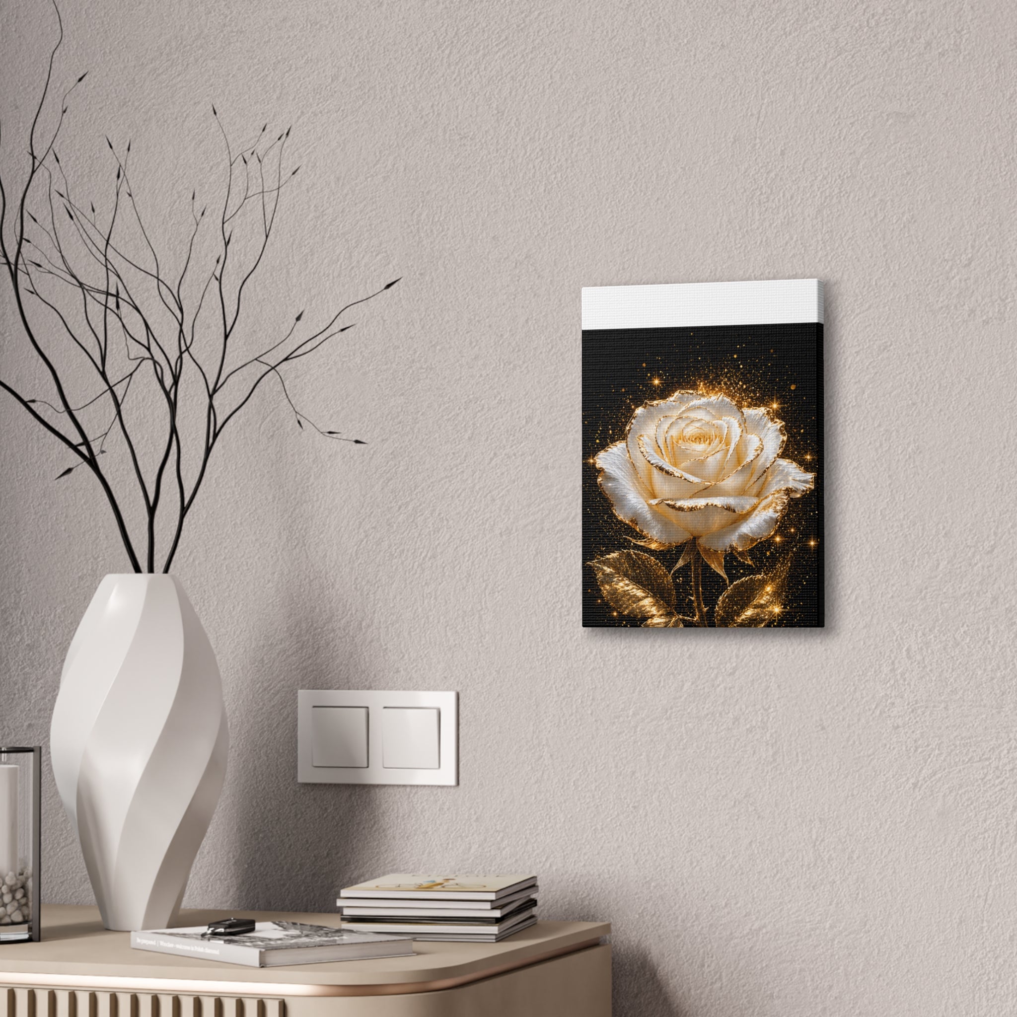 Golden Sparkle Rose Canvas Print — Glam Floral Wall Art