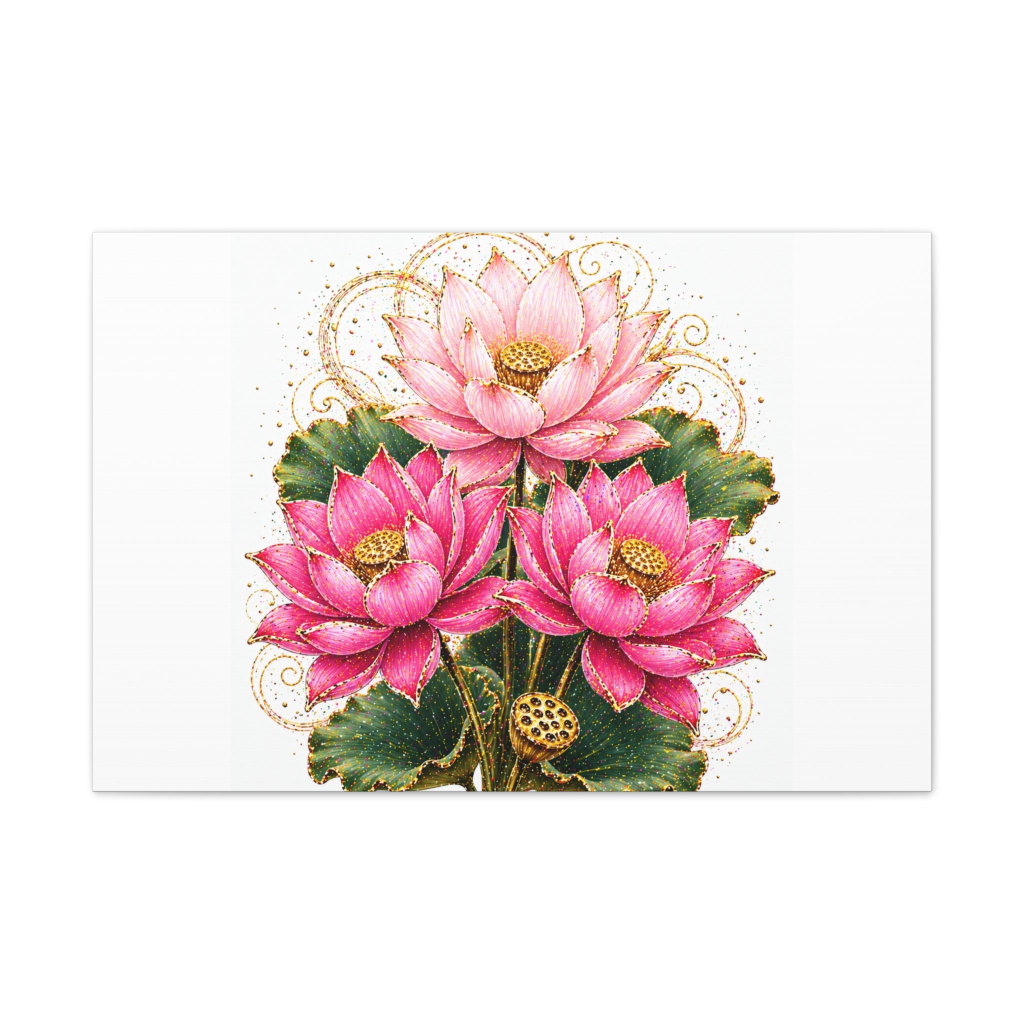 Lotus Floral Canvas Wall Art — Pink Lotus Stretched Canvas Print