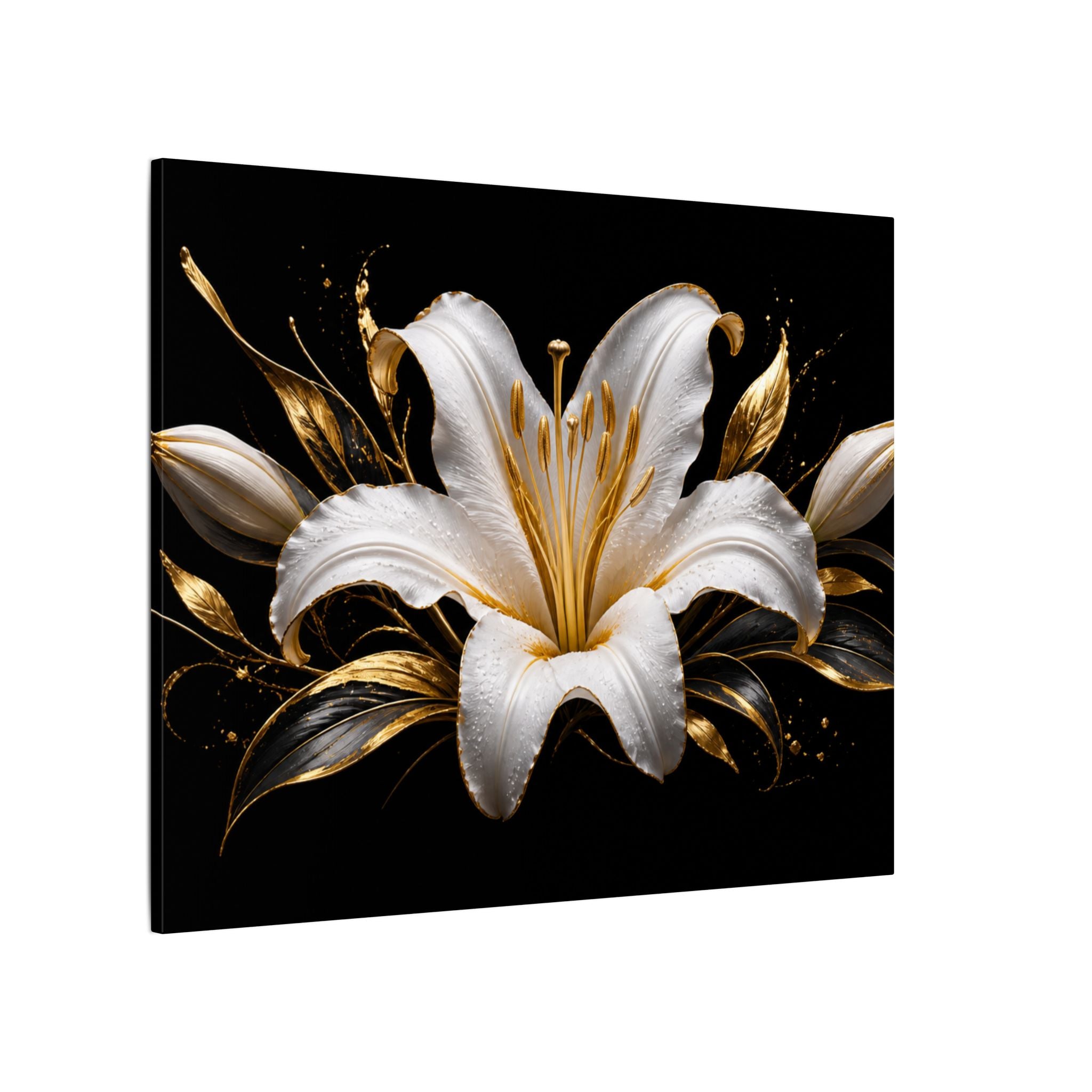 Gold & White Lily Matte Canvas Wall Art — Elegant Floral Home Decor