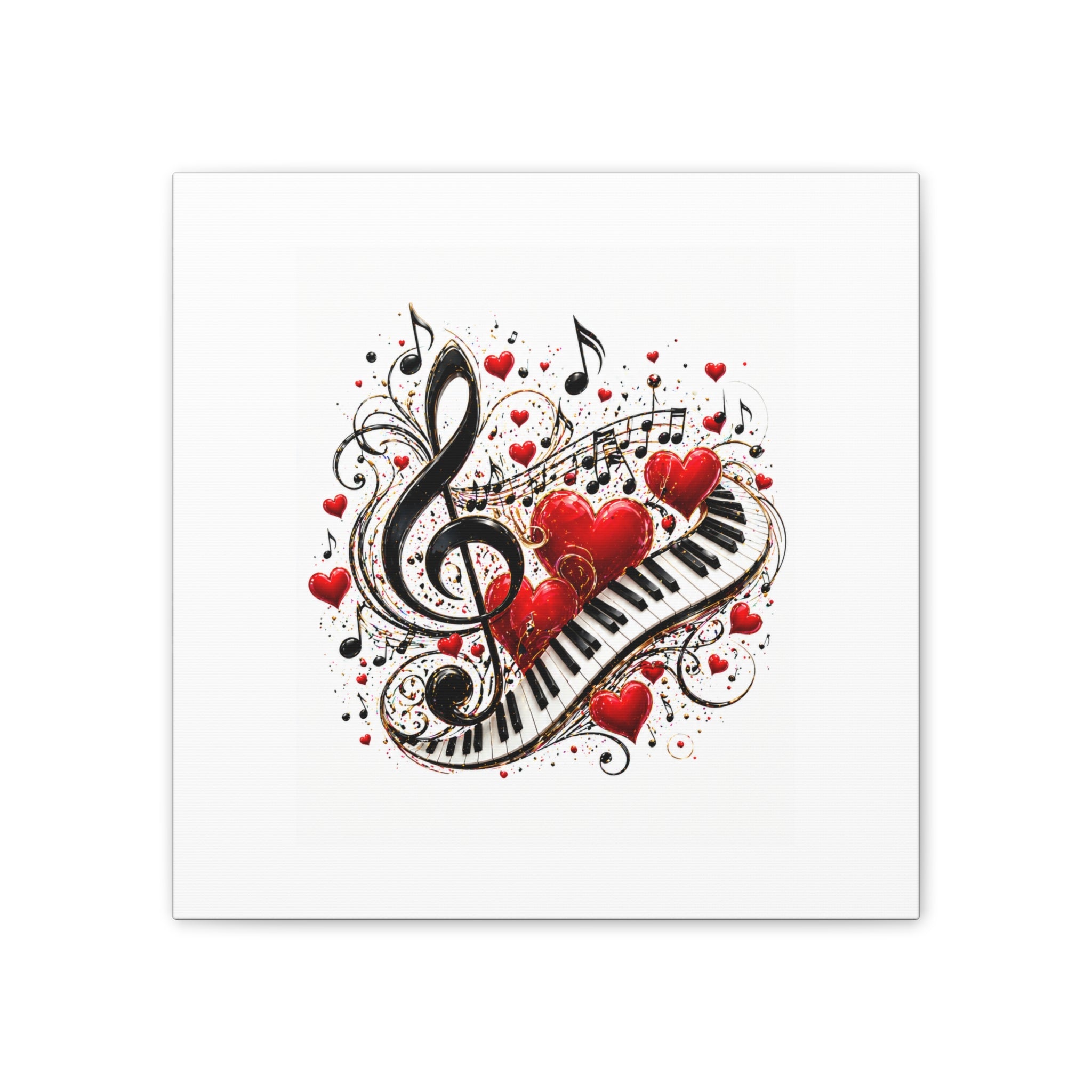 Canvas Print - Musical Hearts Treble Clef & Piano Wall Art (Valentine Music Gift)