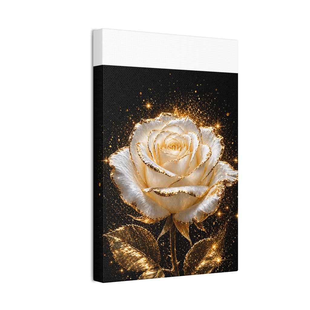 Golden Sparkle Rose Canvas Print — Glam Floral Wall Art