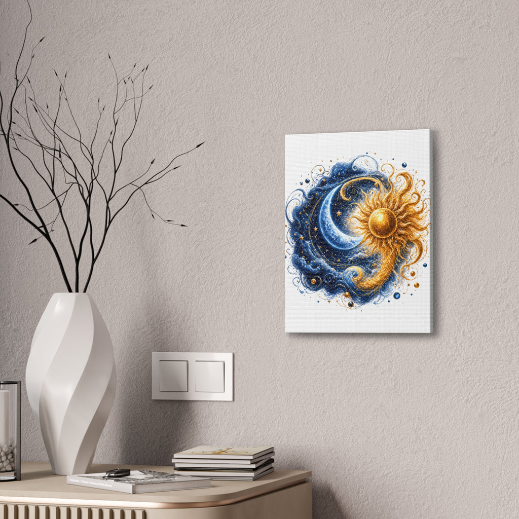 Sun and Moon Wall Art Canvas - Cosmic Celestial Painting