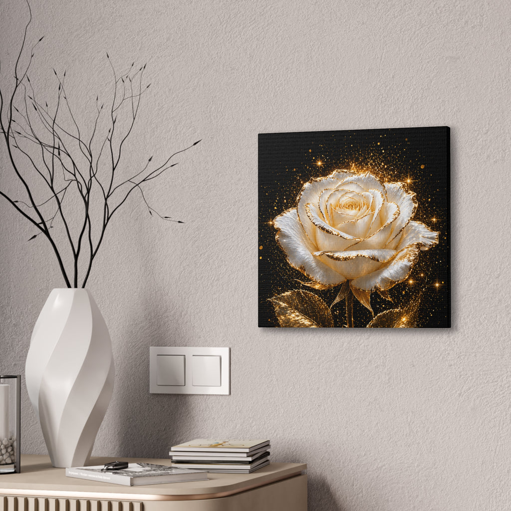 Golden Sparkle Rose Canvas Print — Glam Floral Wall Art