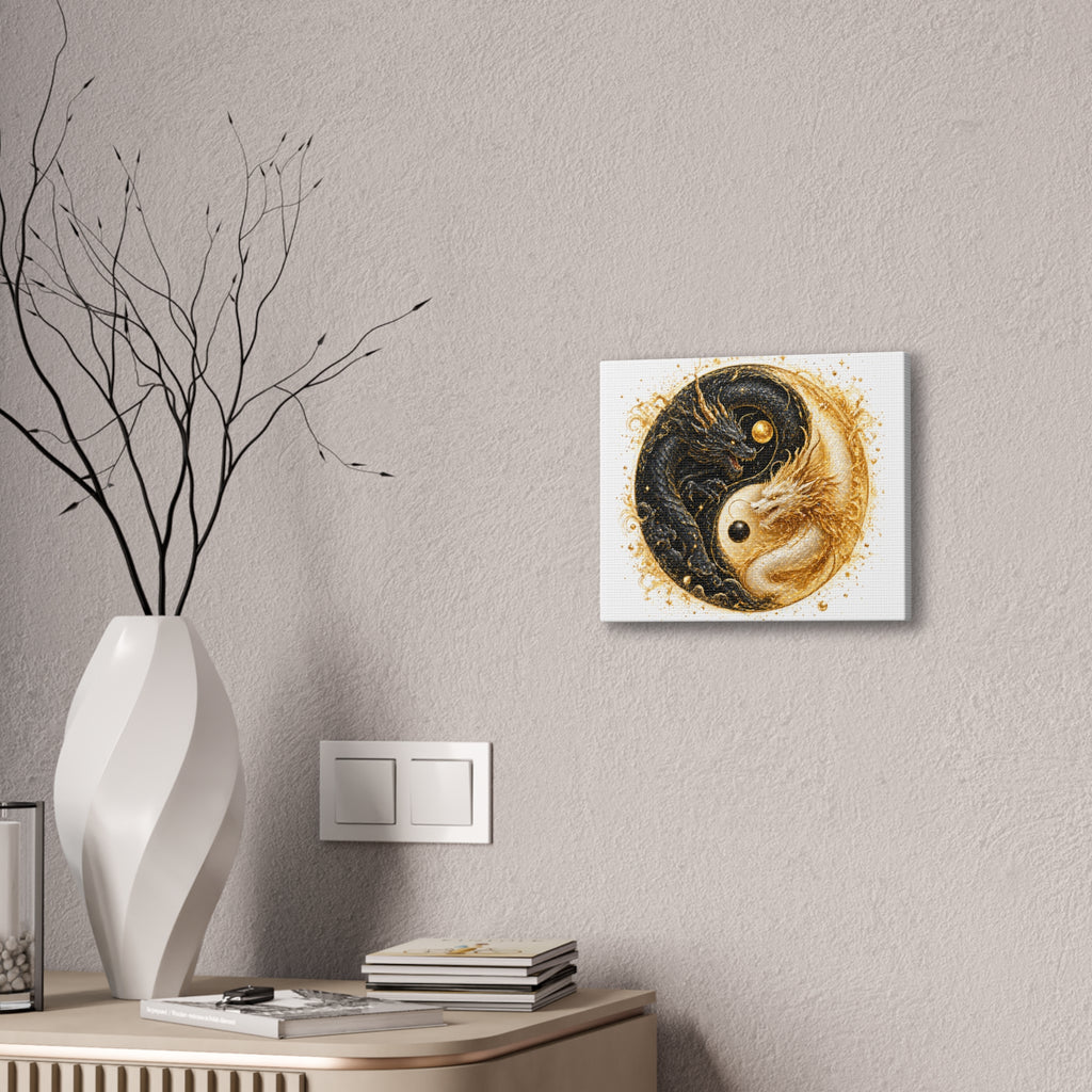 Yin Yang Dragon Canvas Print — Gold & Black Fantasy Wall Art