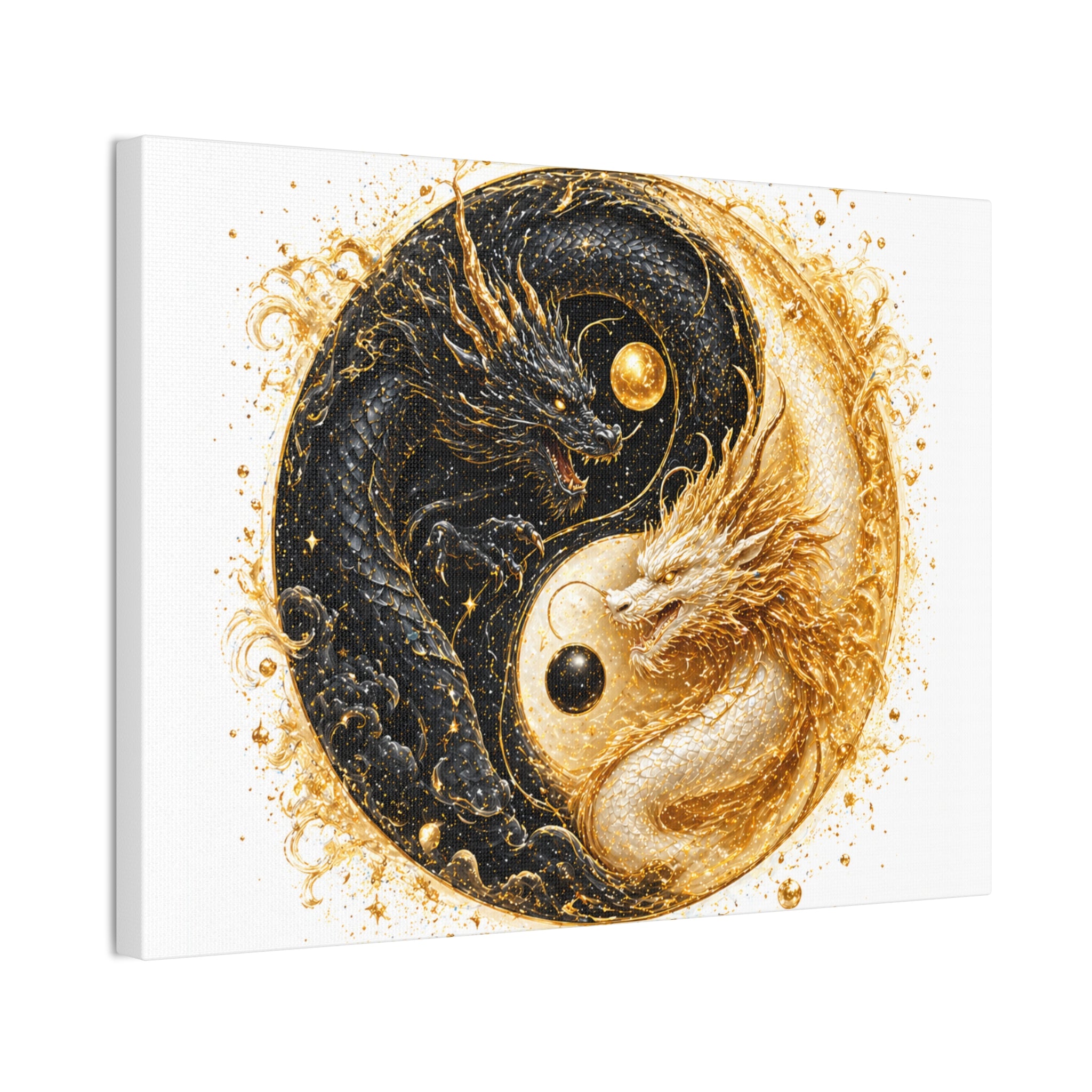 Yin Yang Dragon Canvas Print — Gold & Black Fantasy Wall Art