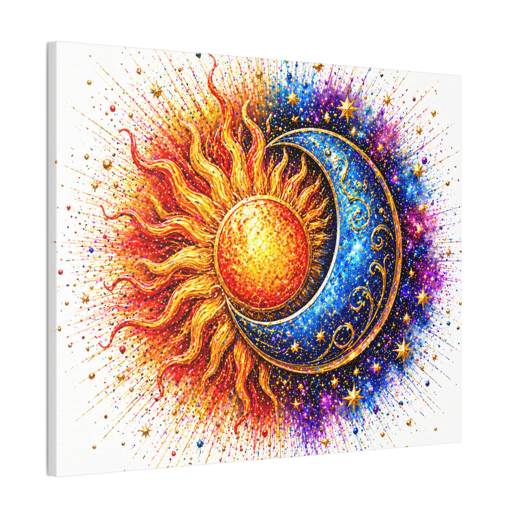Sun and Moon Wall Art Canvas – Vibrant Celestial Sun & Crescent Moon Stretched Canvas