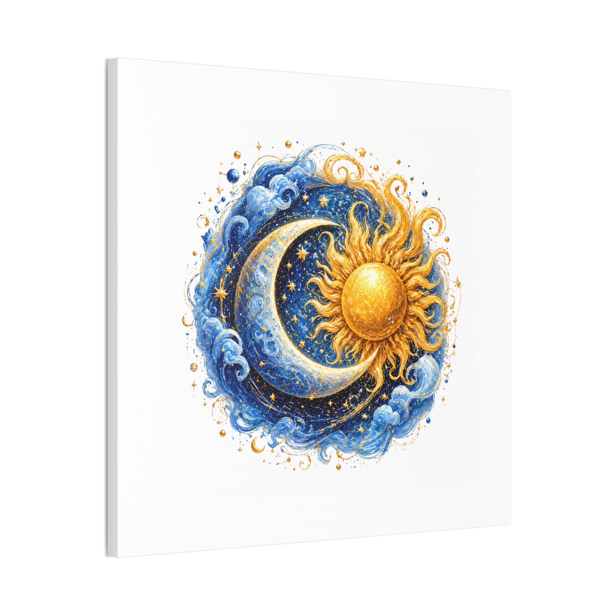 Sun and Moon Wall Art Canvas — Celestial Sun & Crescent Moon Stretched Canvas
