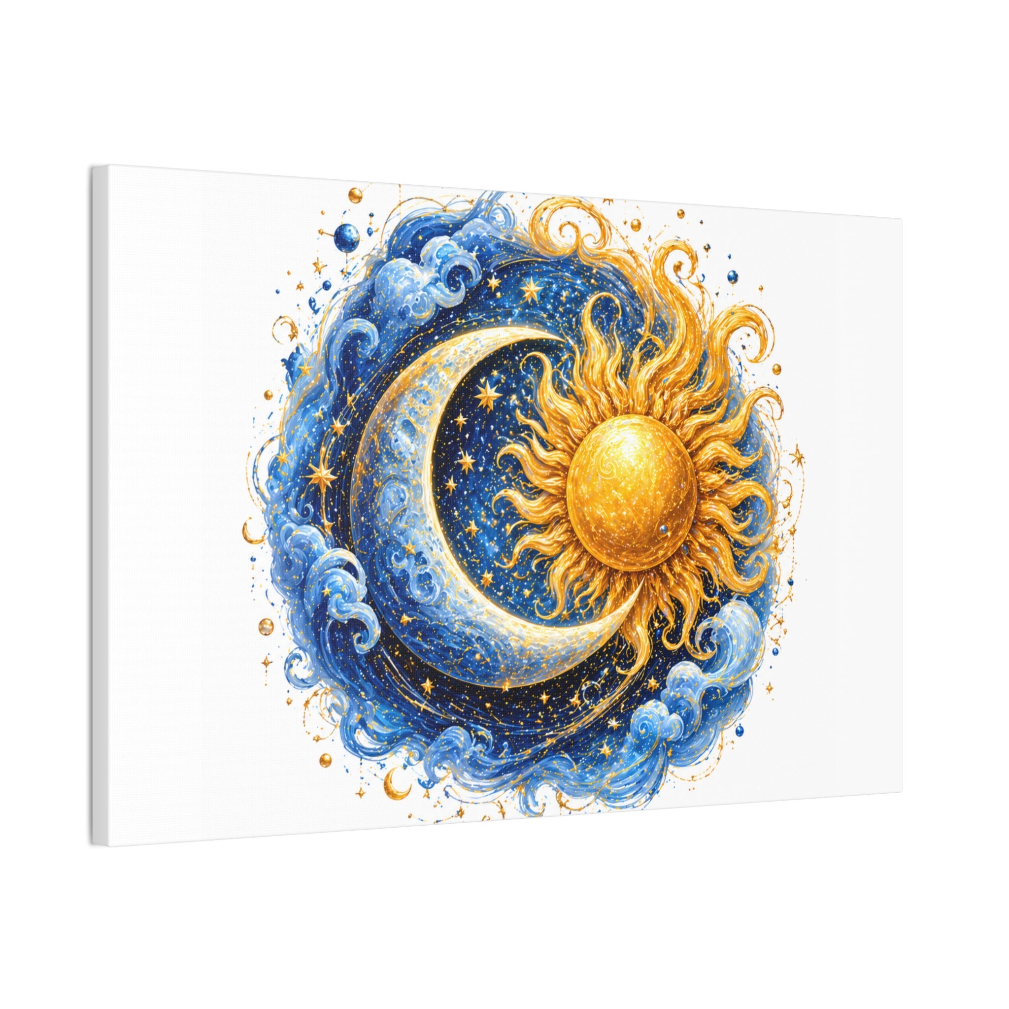 Sun and Moon Wall Art Canvas — Celestial Sun & Crescent Moon Stretched Canvas