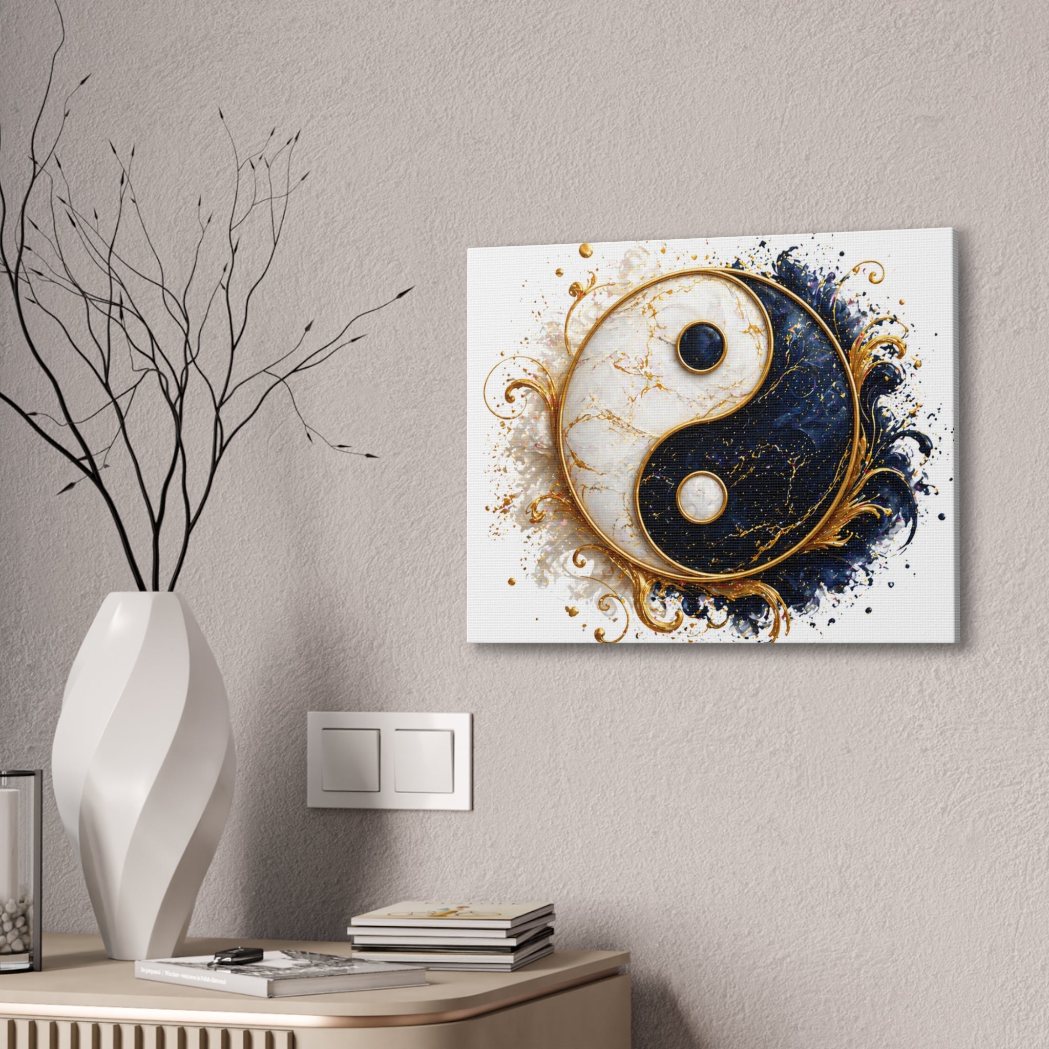 Yin Yang Marble Canvas Wall Art - Gold & Black Spiritual Decor