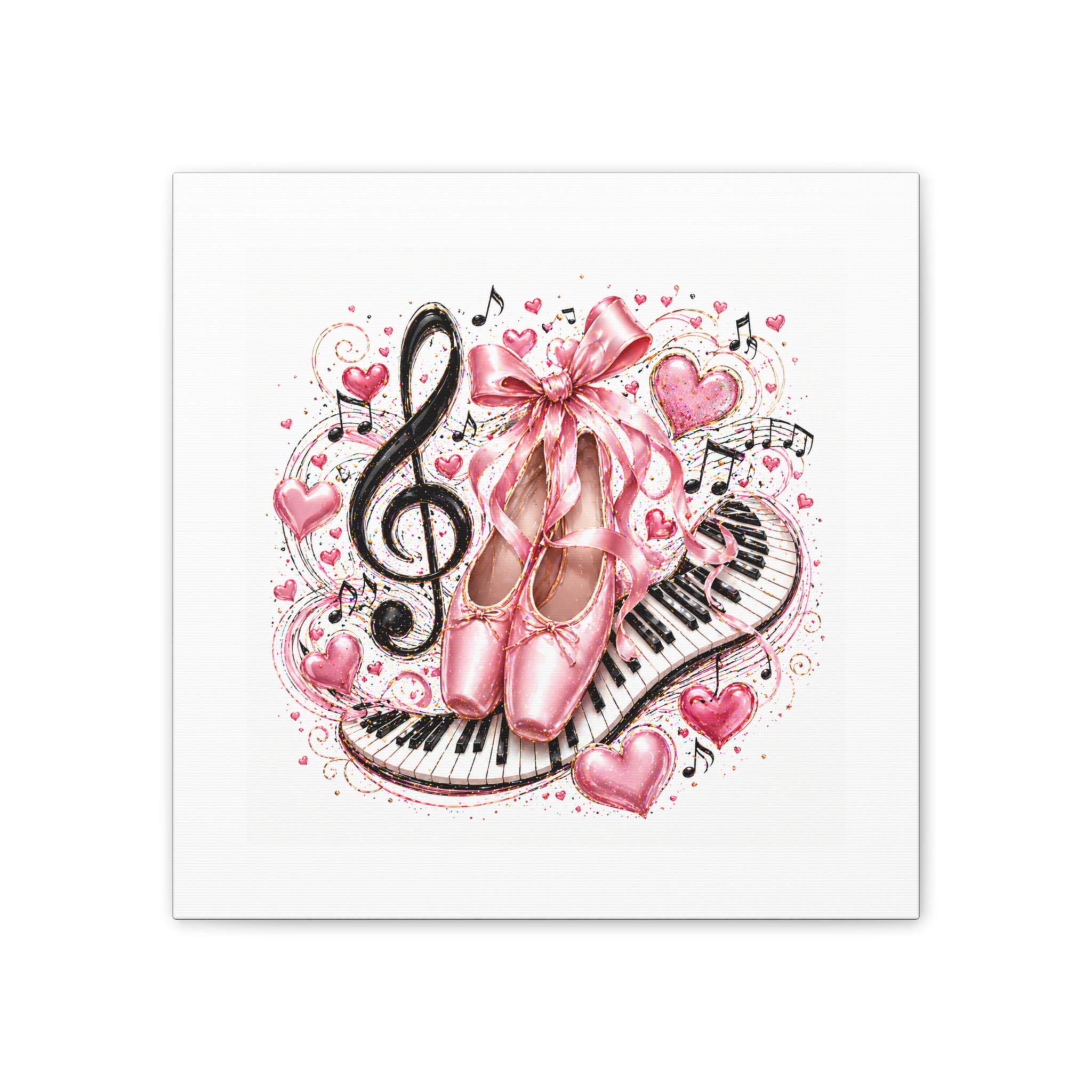Ballet & Music Canvas Art — Pink Pointe Shoes, Piano Keys & Treble Clef Wall Decor