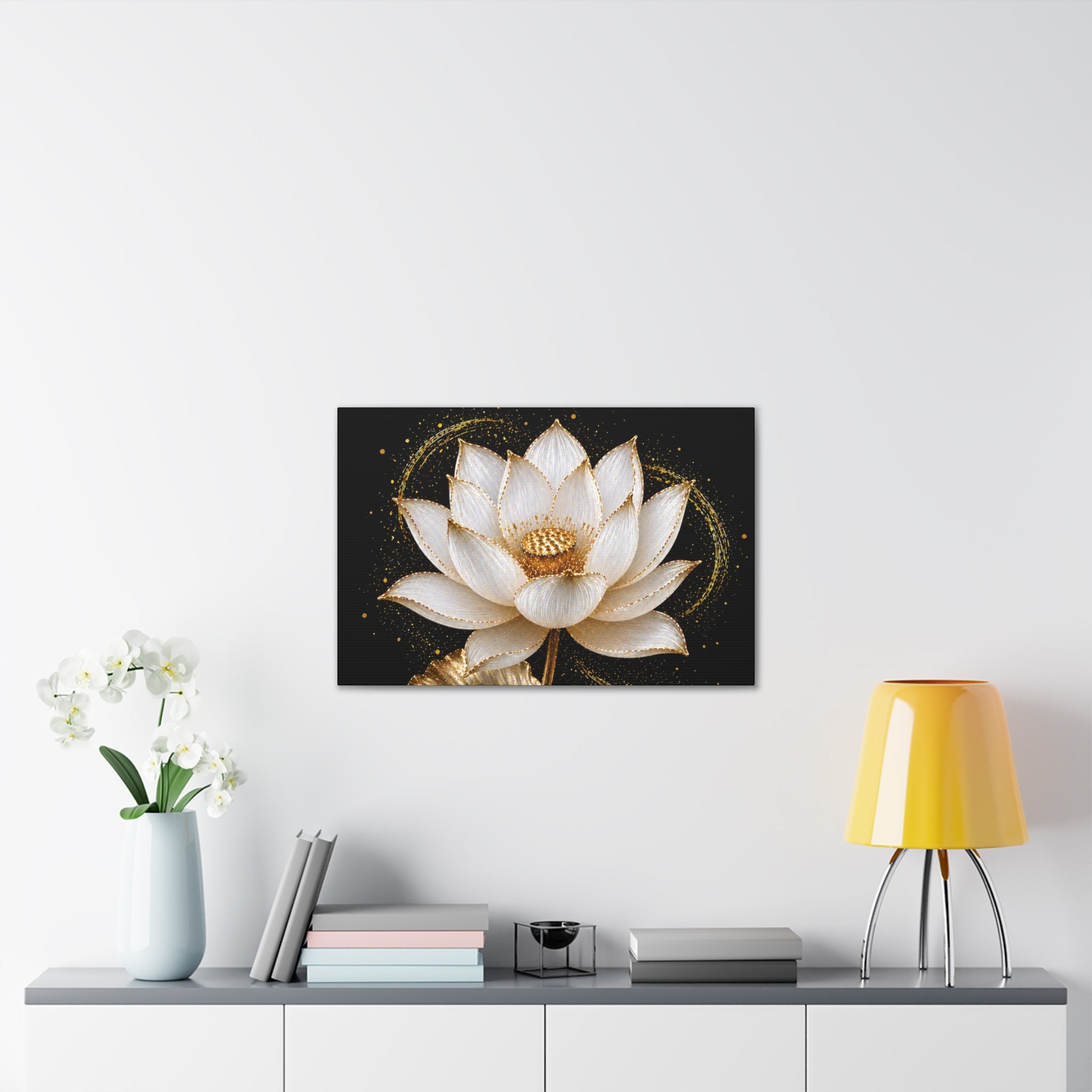 Gold Lotus Canvas Wall Art - Stretched Canvas Floral Print