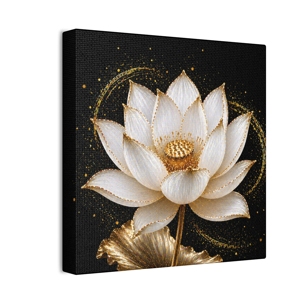 Gold Lotus Canvas Wall Art - Stretched Canvas Floral Print