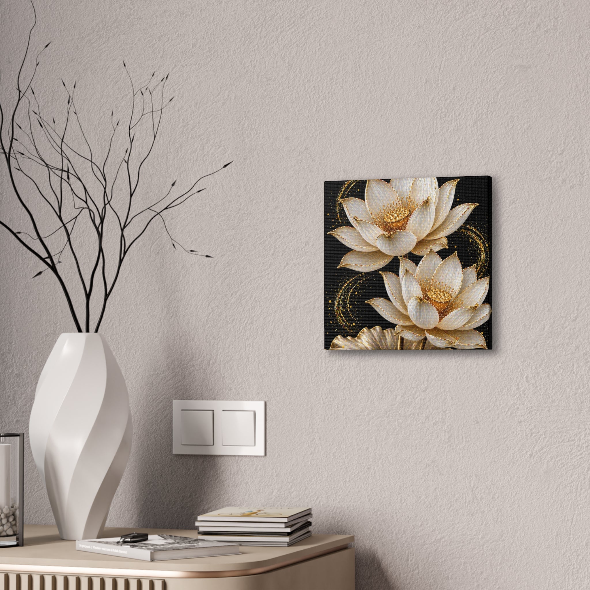 Golden Lotus Canvas Print — Elegant Floral Wall Art