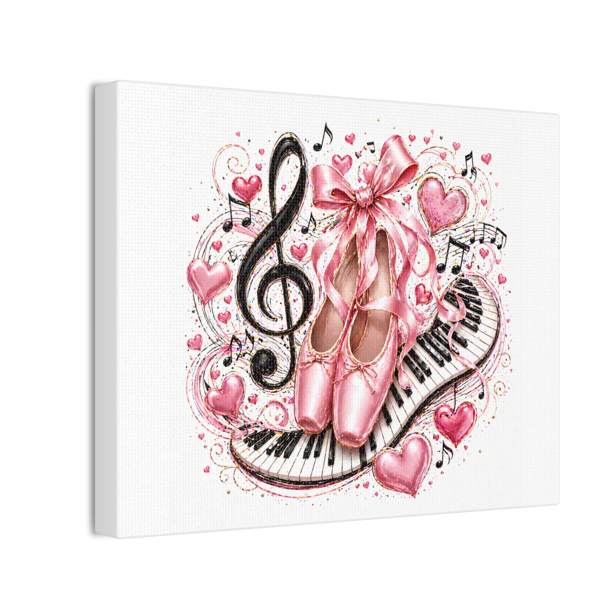 Ballet & Music Canvas Art — Pink Pointe Shoes, Piano Keys & Treble Clef Wall Decor