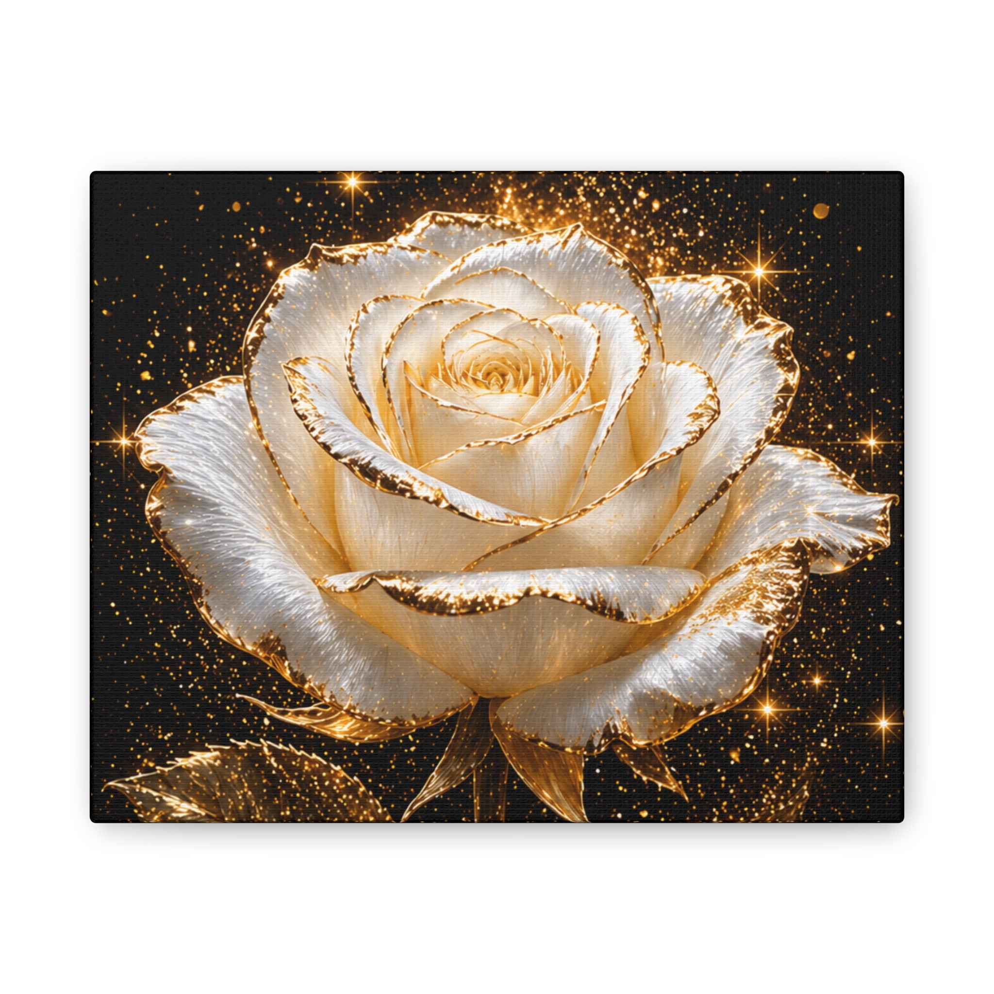 Golden Sparkle Rose Canvas Print — Glam Floral Wall Art