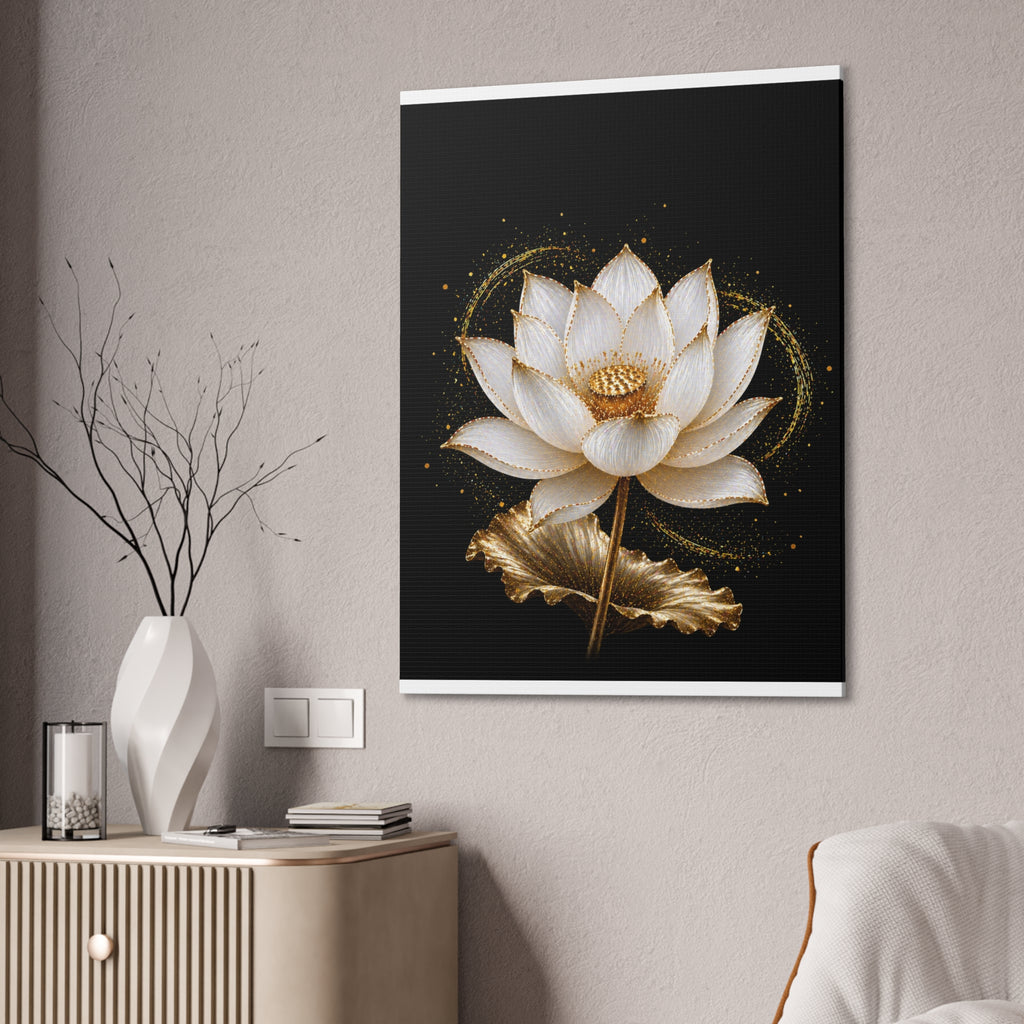 Gold Lotus Canvas Wall Art - Stretched Canvas Floral Print