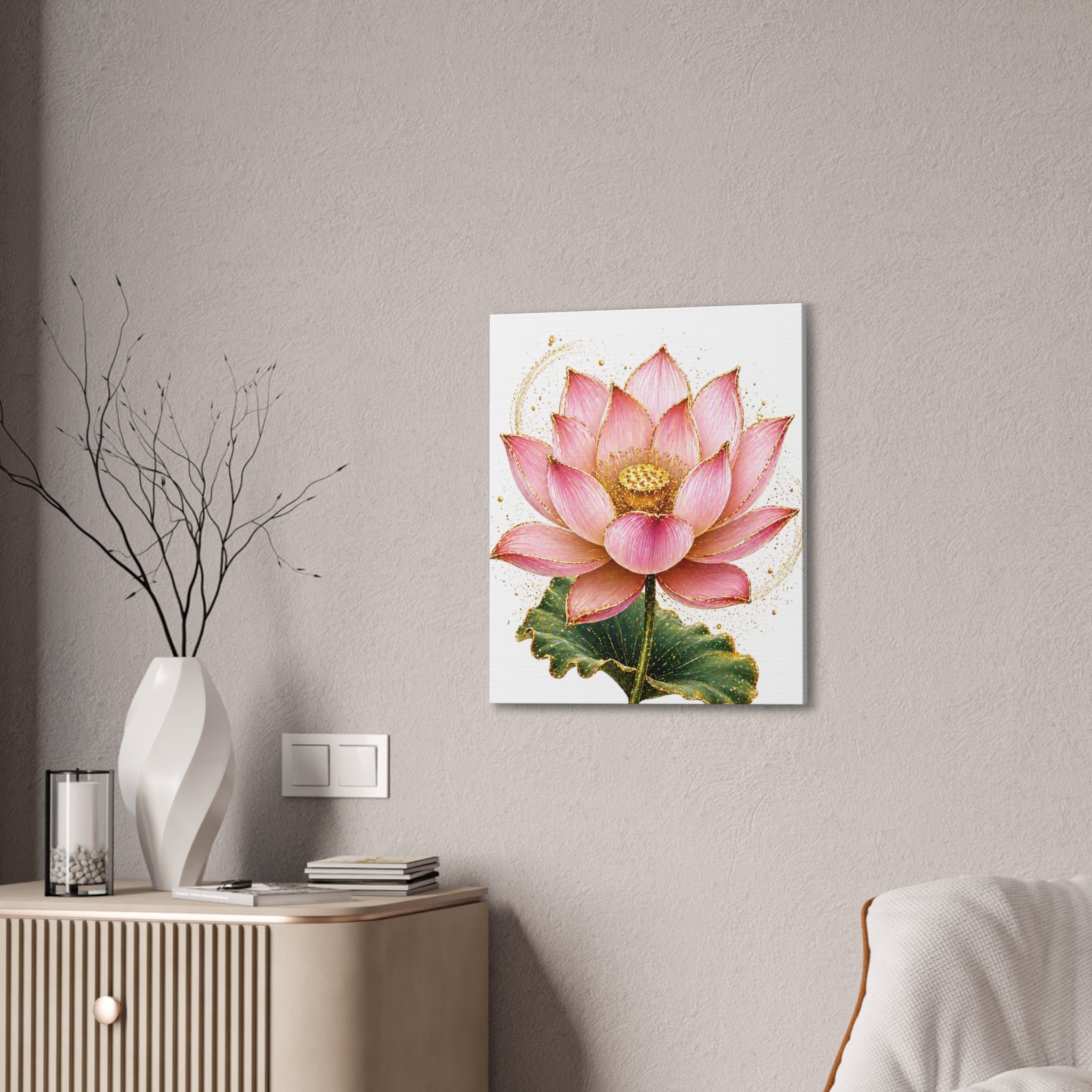 Pink Lotus Canvas Wall Art — Stretched Floral Canvas Print