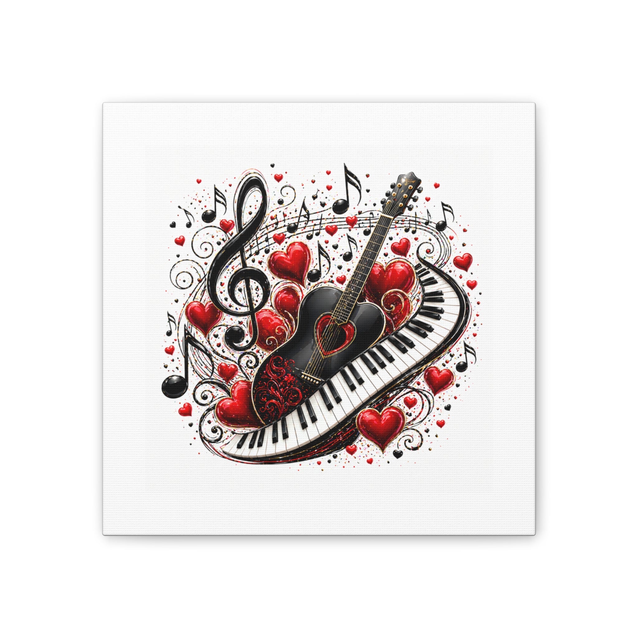 Music Heart Canvas Wall Art — Guitar & Piano Hearts Print
