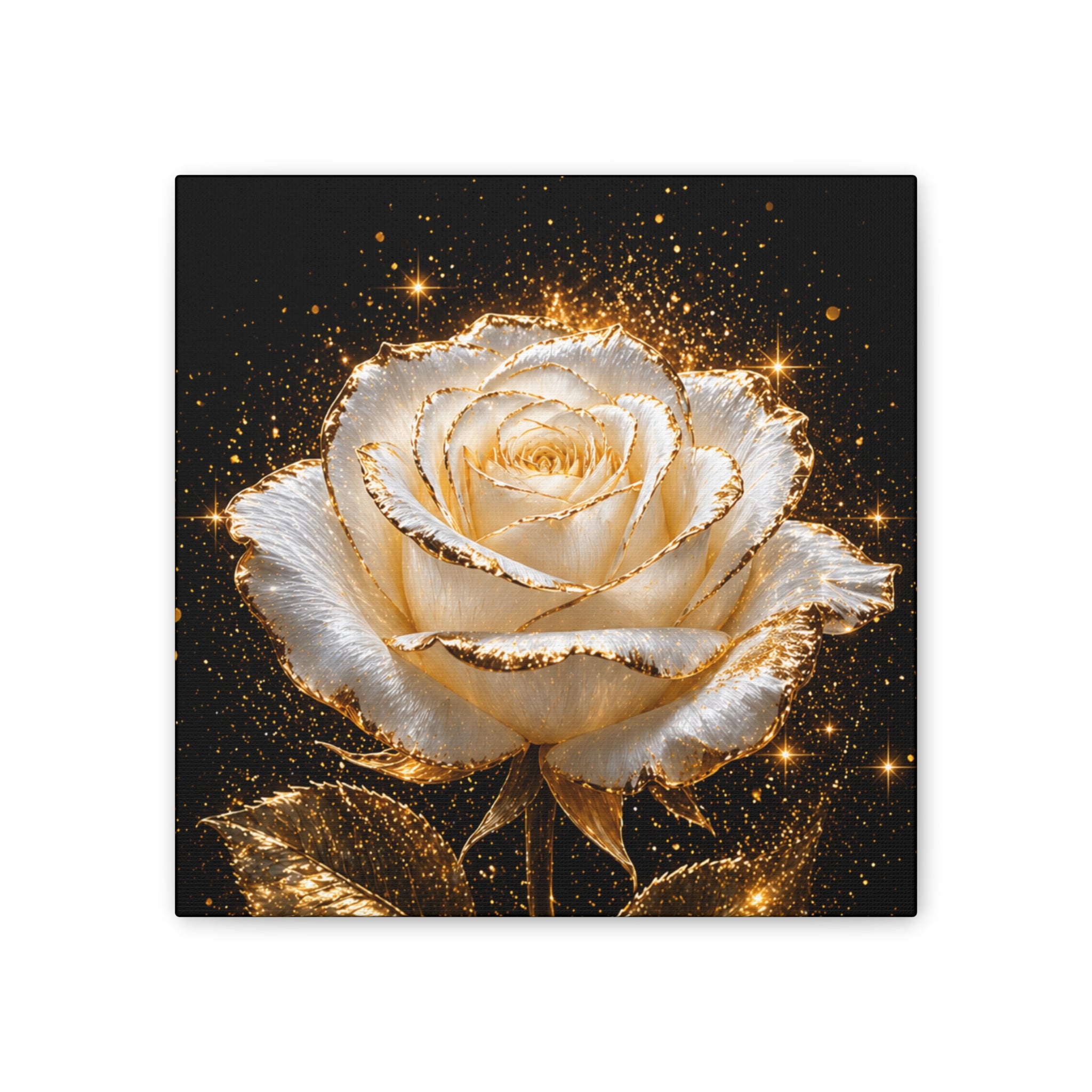 Golden Sparkle Rose Canvas Print — Glam Floral Wall Art